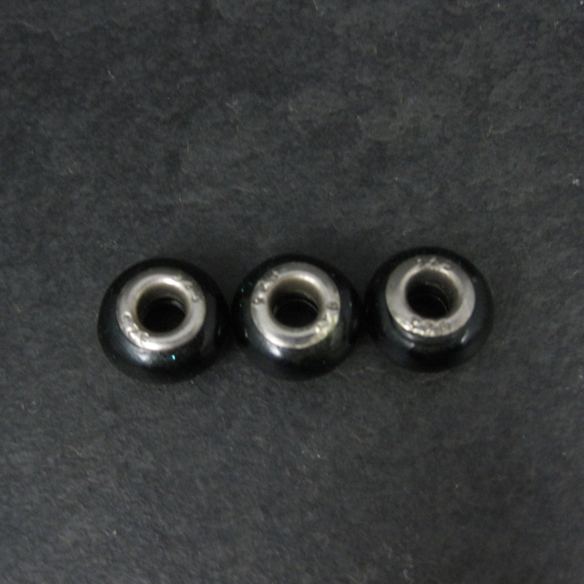 Lot of 3 Blue Green Black Art Glass Bead Charms Sterling Centers