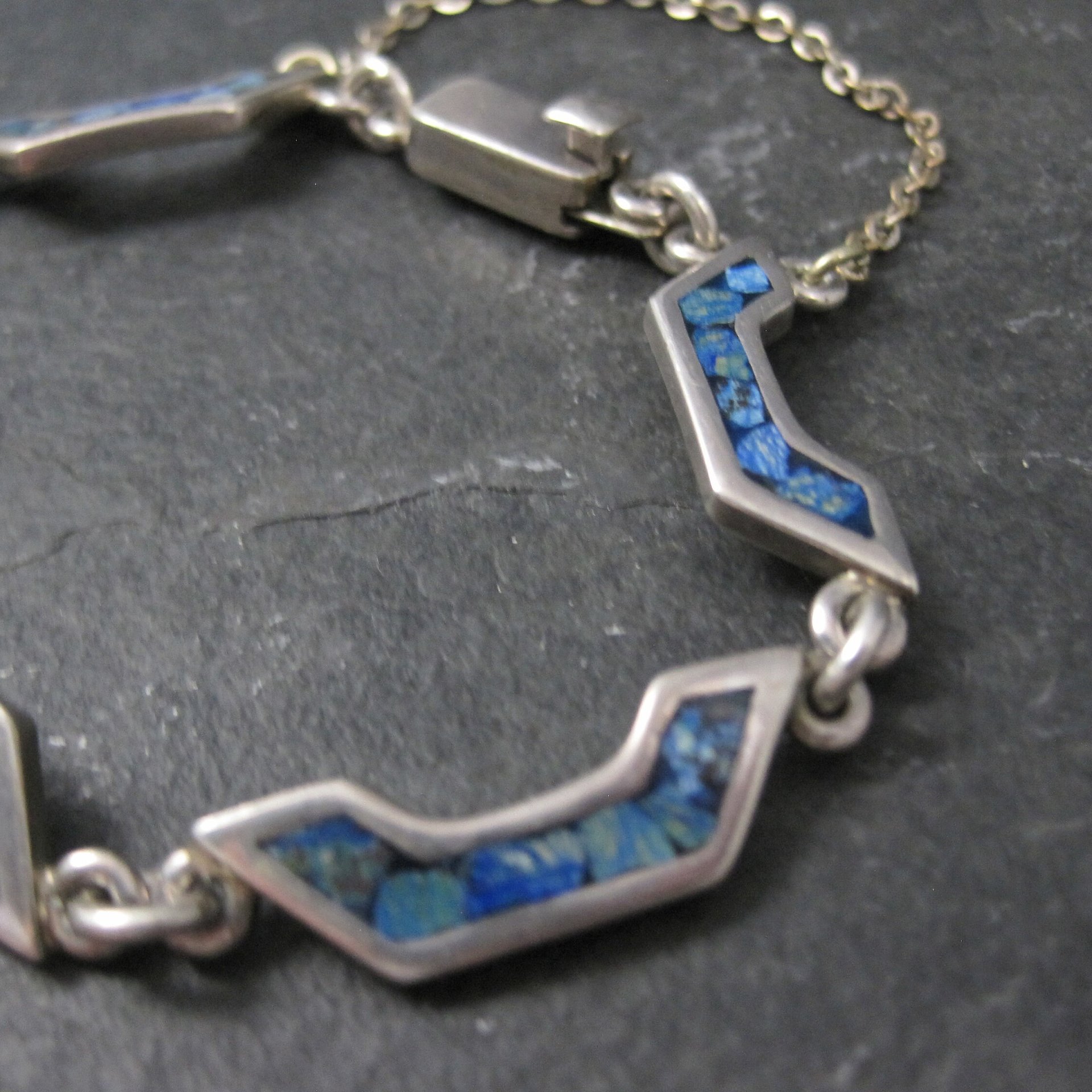 Mexican Silver Chip Inlay Bracelet 6.5 Inches Vintage Sterling Silver