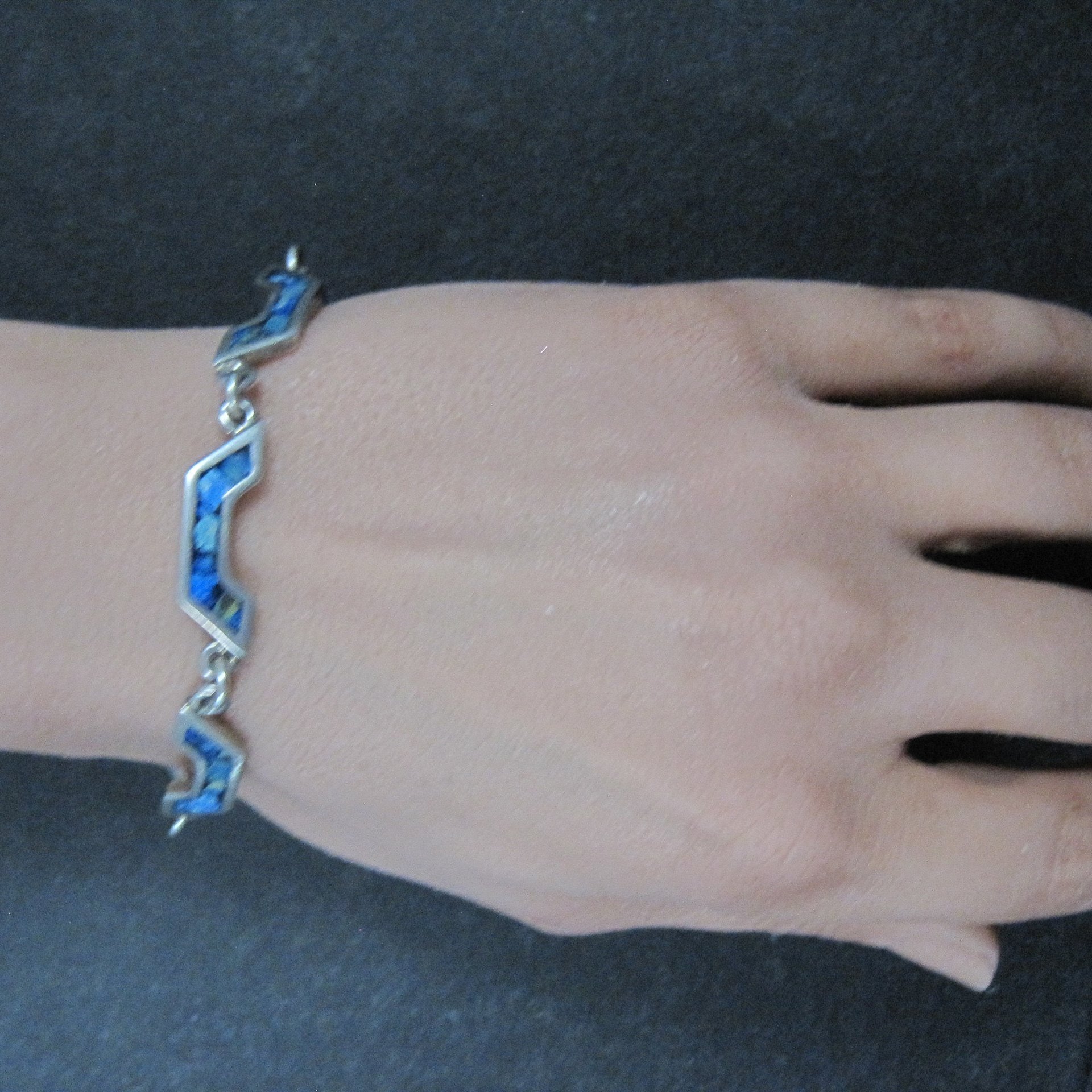 Mexican Silver Chip Inlay Bracelet 6.5 Inches Vintage Sterling Silver
