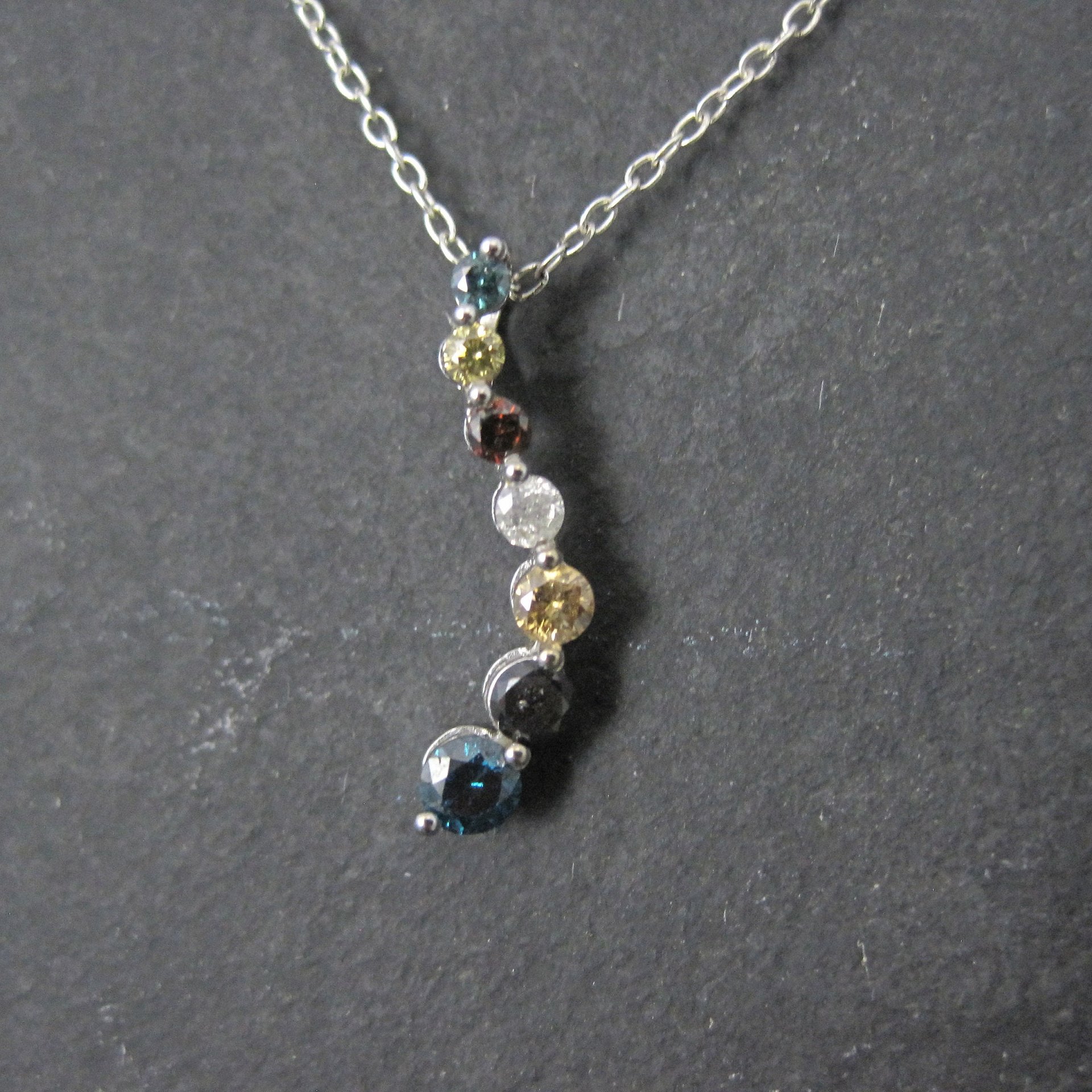 Dainty Vintage 10K Colored Diamond Journey Pendant Necklace