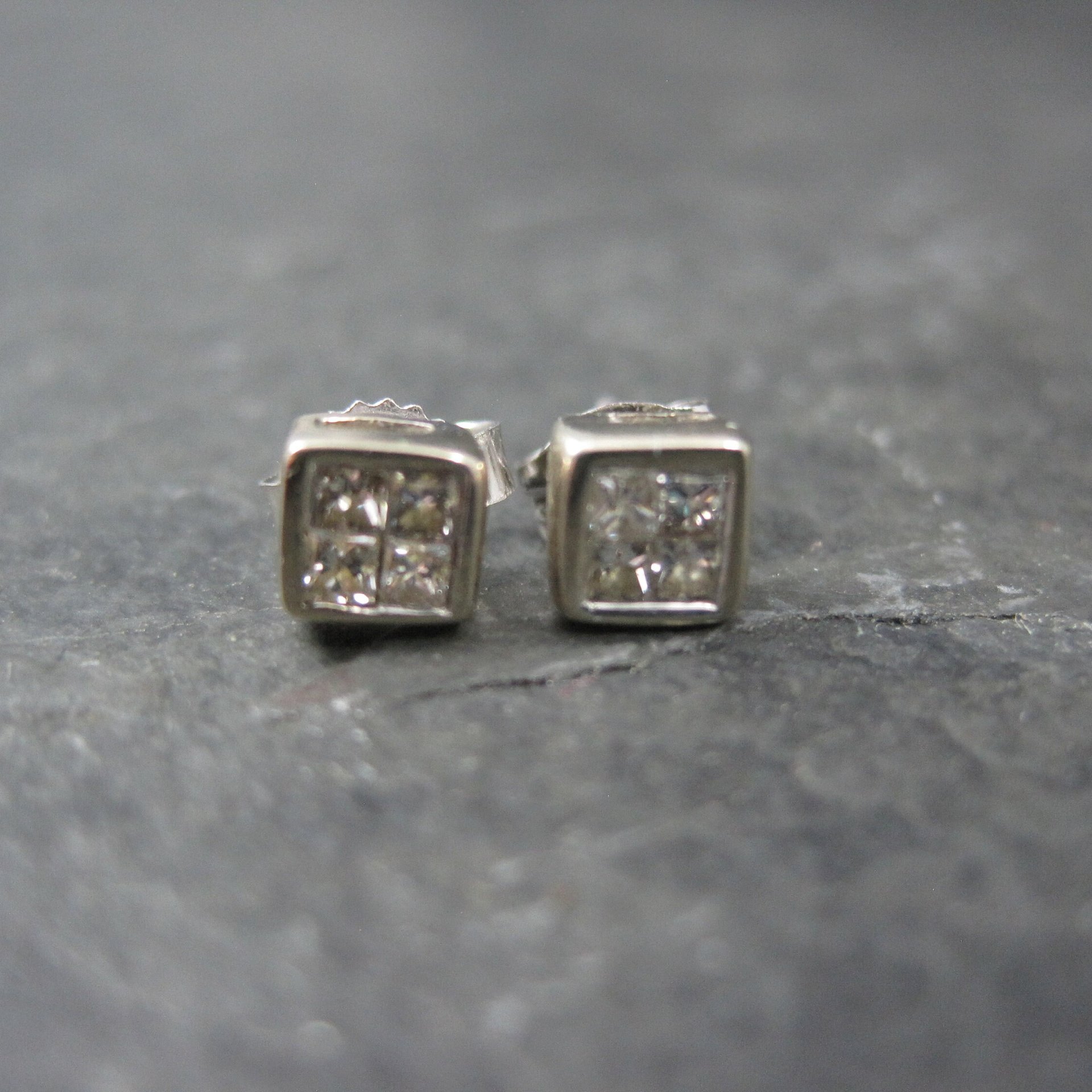 Tiny 14K White Gold Diamond Stud Earrings