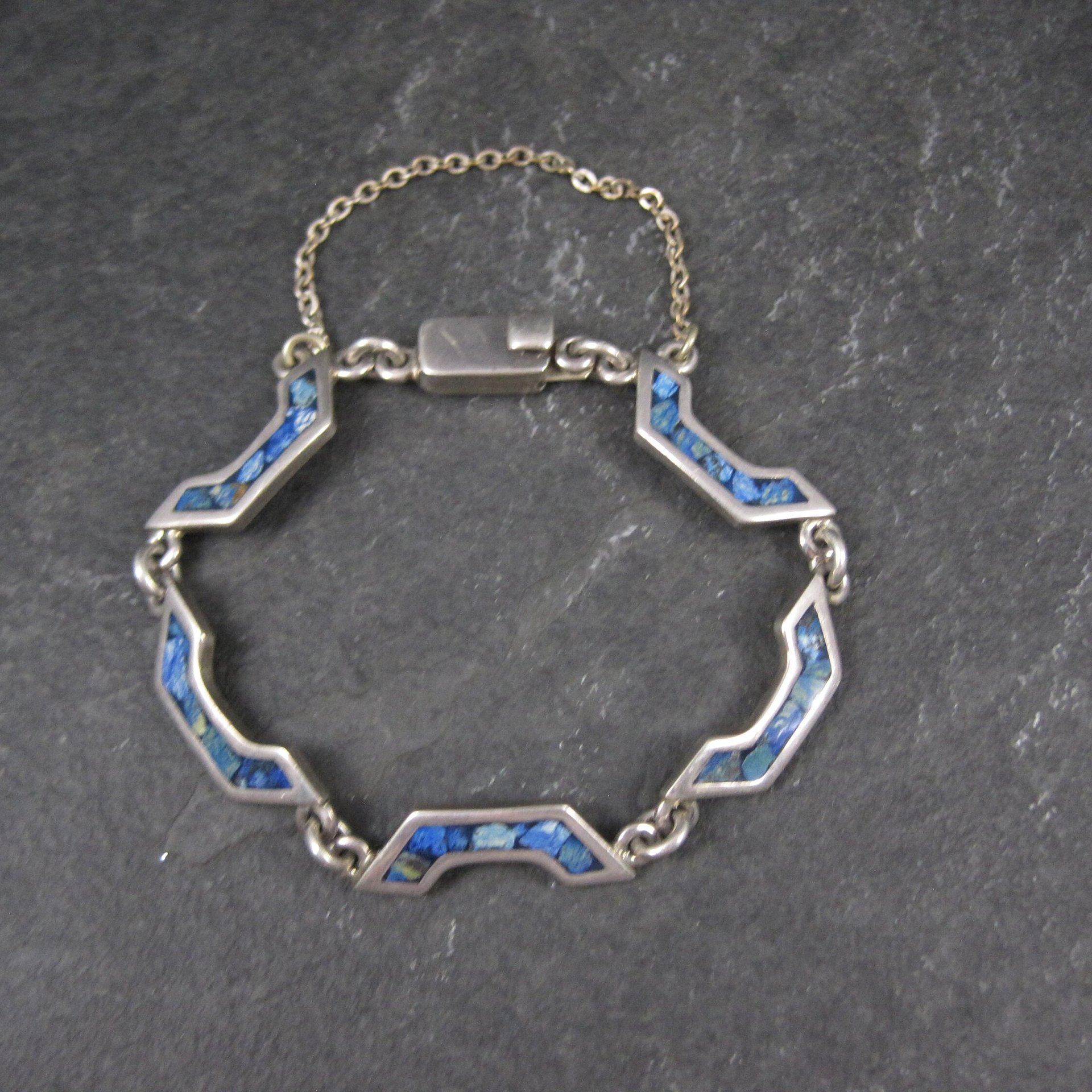 Mexican Silver Chip Inlay Bracelet 6.5 Inches Vintage Sterling Silver