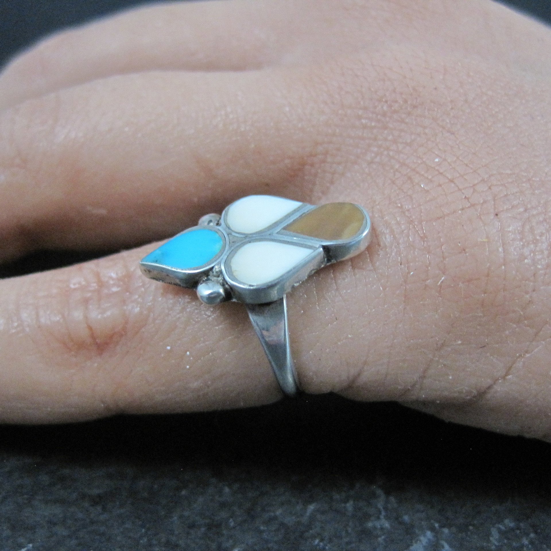 Inlaid Bird Ring Size 4 Southwestern Sterling Silver Inlay Jewelry