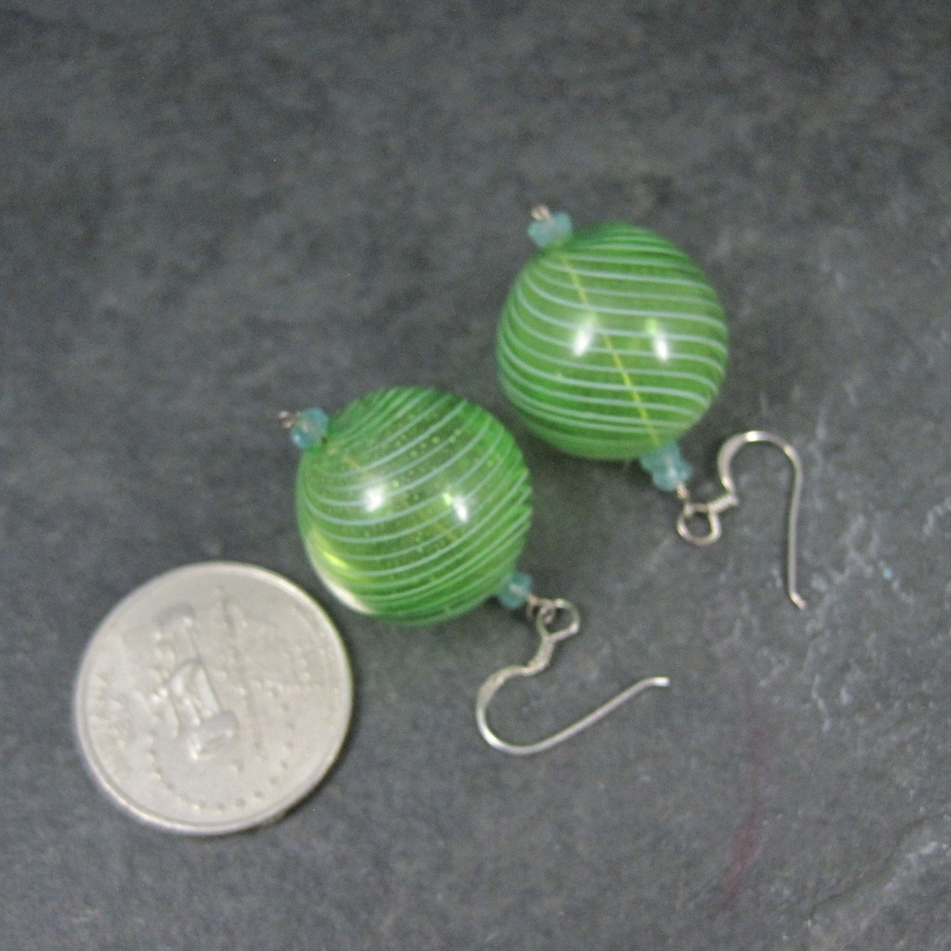 Vintage Sterling Green Art Glass Aquamarine Earrings