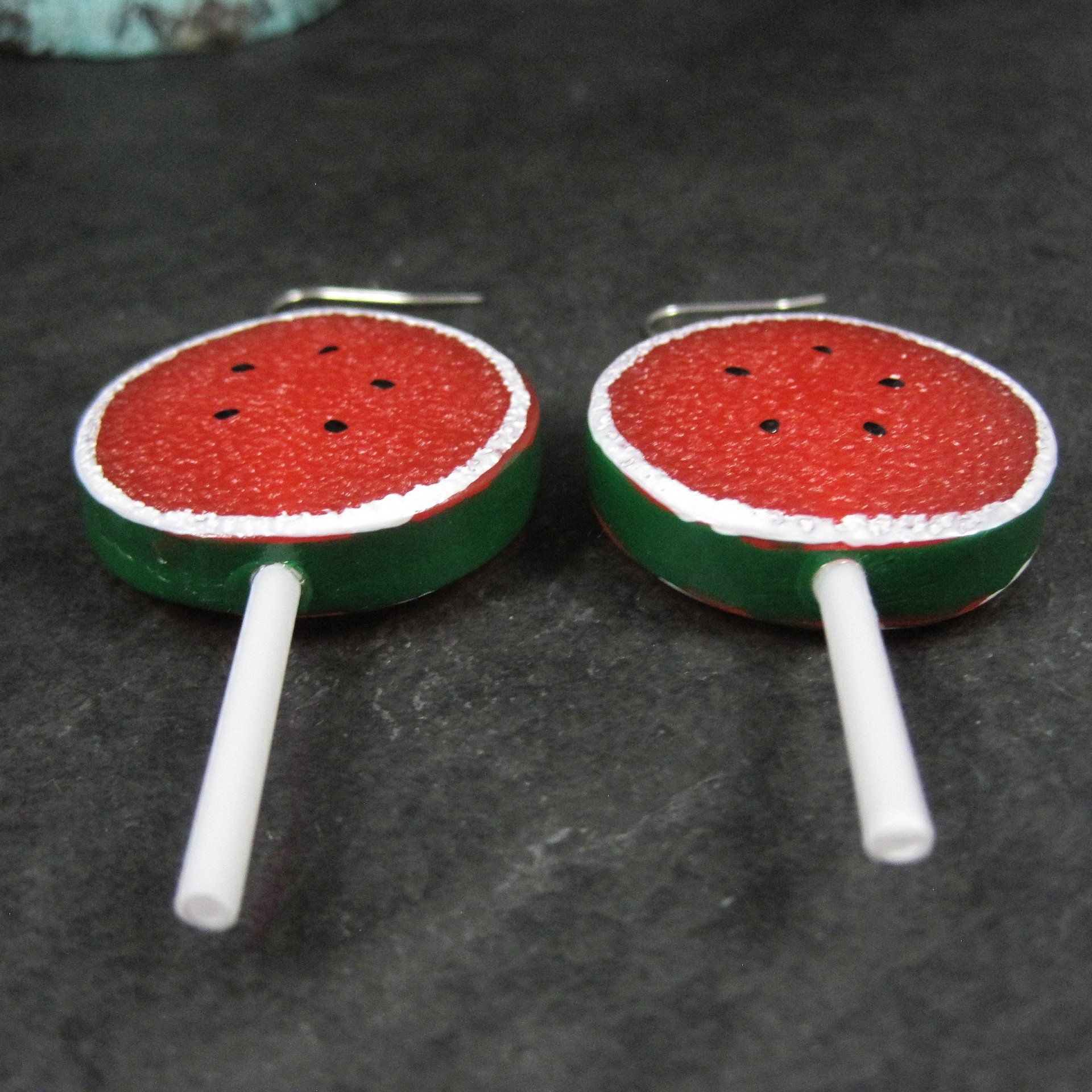 Large Watermelon Lollipop Earrings Sterling Silver