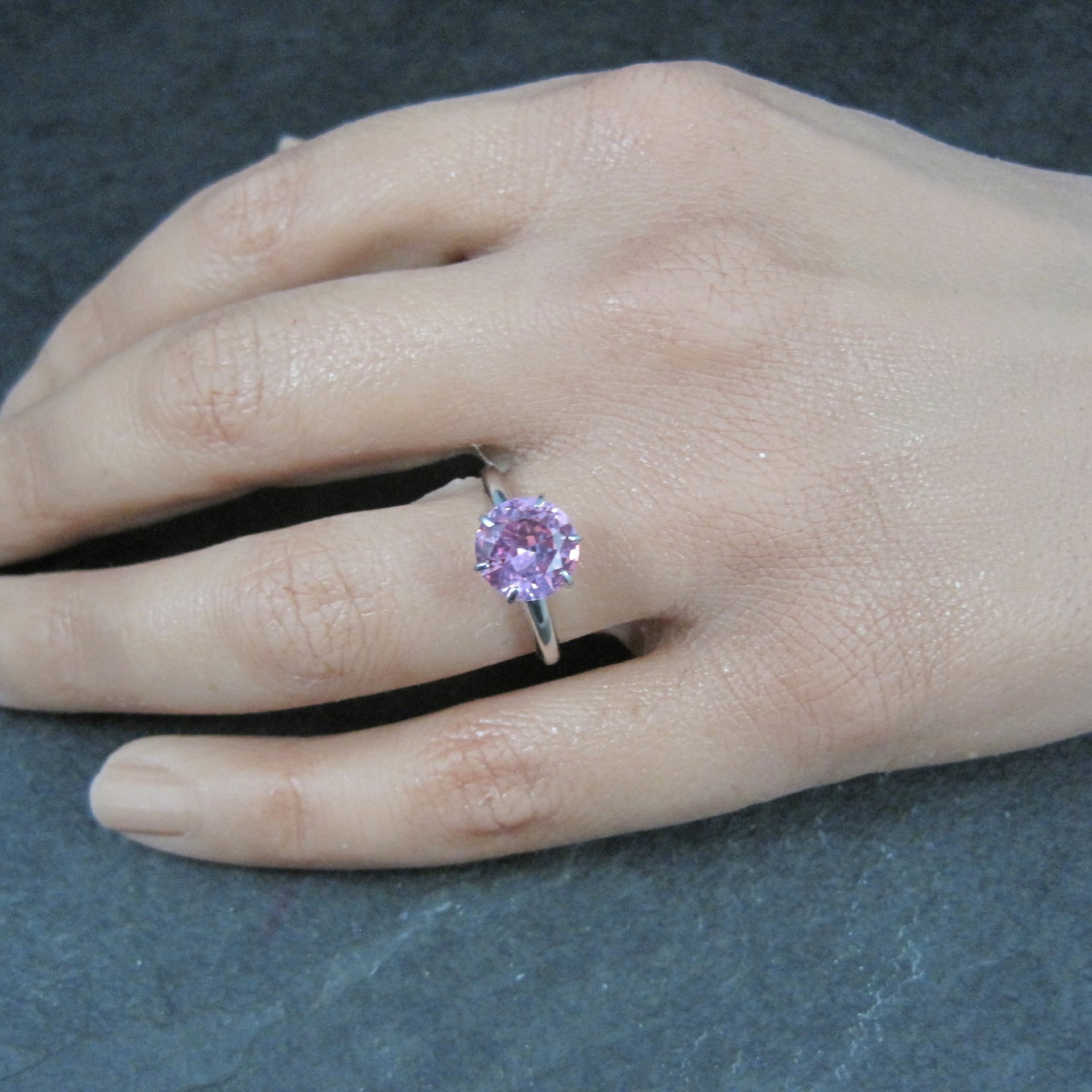 Vintage Sterling Pink Sapphire Solitaire Ring Old New Stock Multiple Sizes Uncas