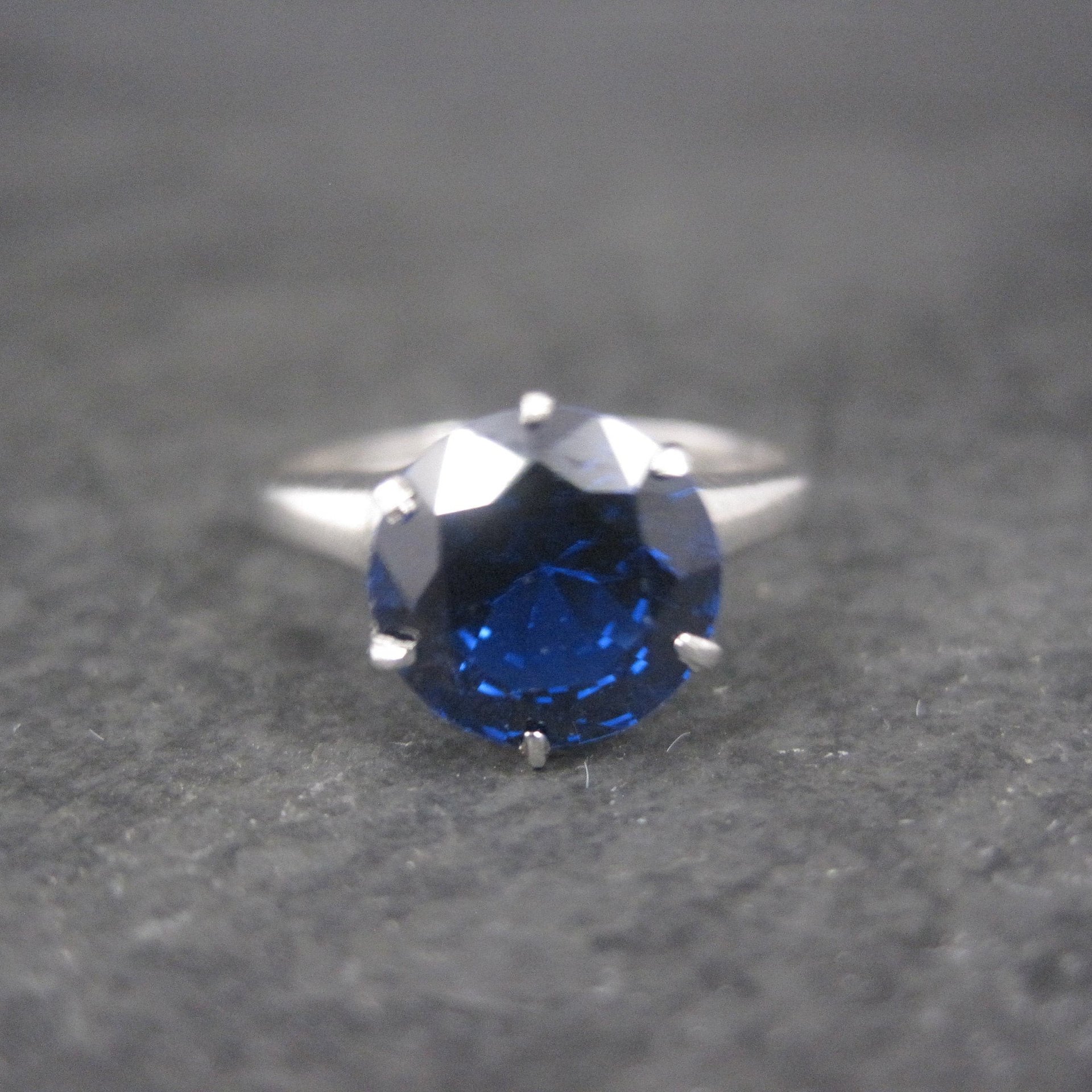 Vintage Sterling Sapphire Solitaire Ring Old New Stock Multiple Sizes UNCAS