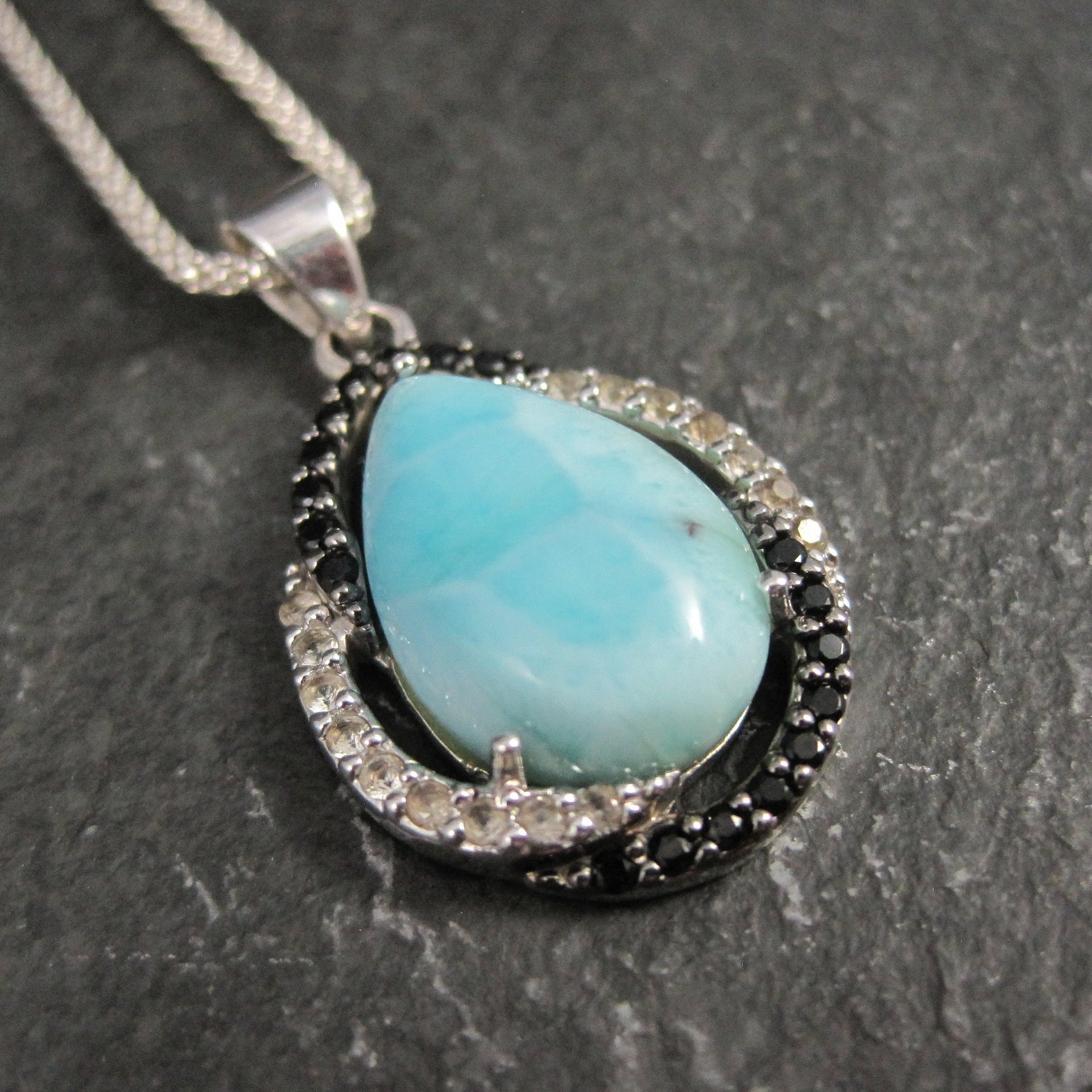 Estate Sterling Larimar and Spinel Pendant Necklace