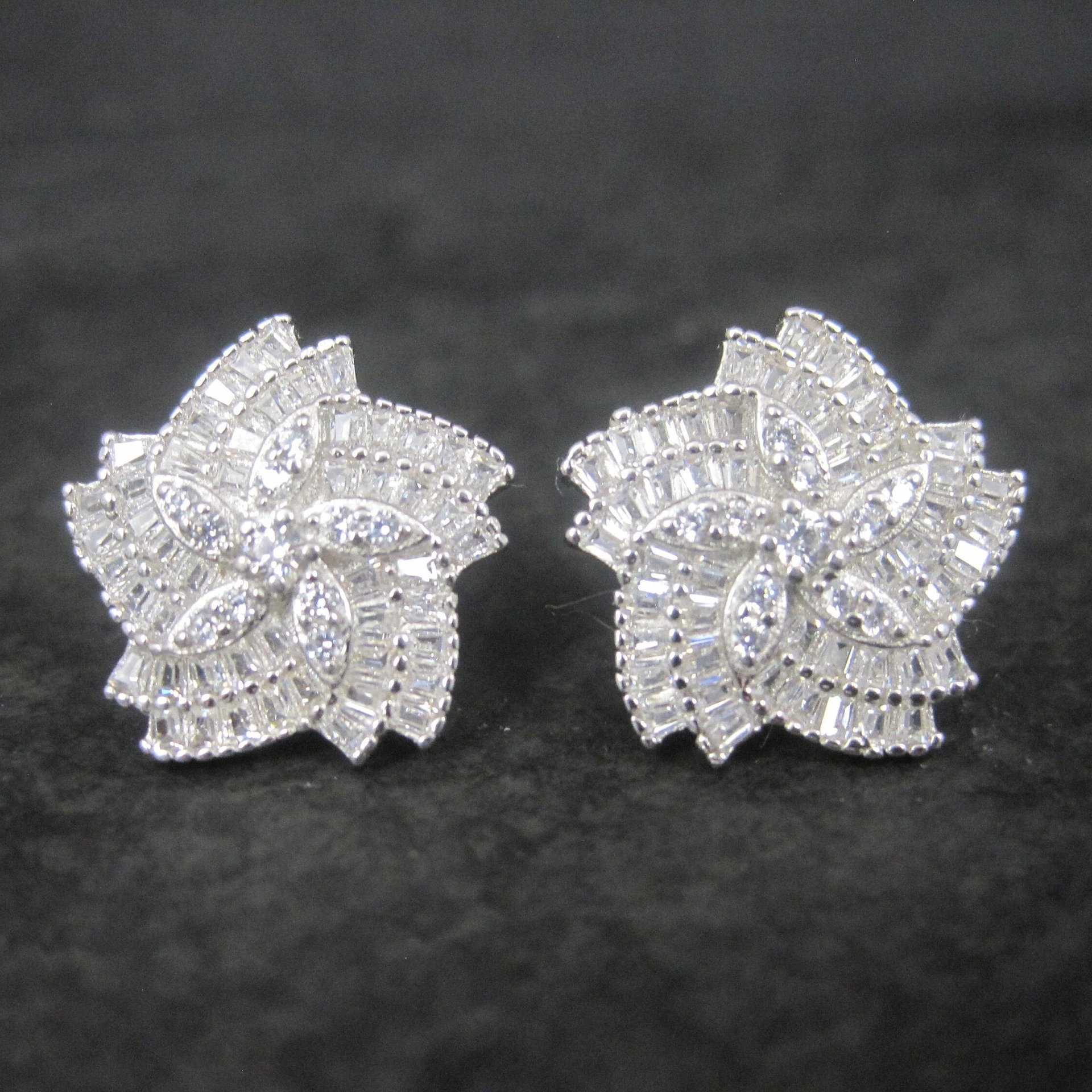 Vintage Sterling Cubic Zirconia Flower Earrings