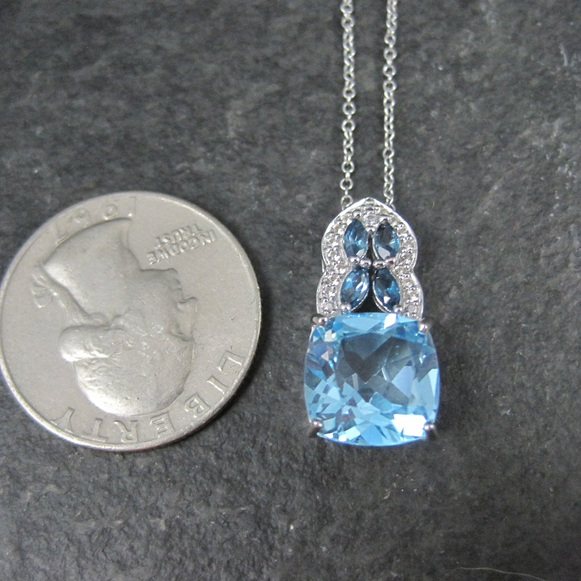 Estate Sterling London and Swiss Blue Topaz Pendant Necklace, Gift for Her