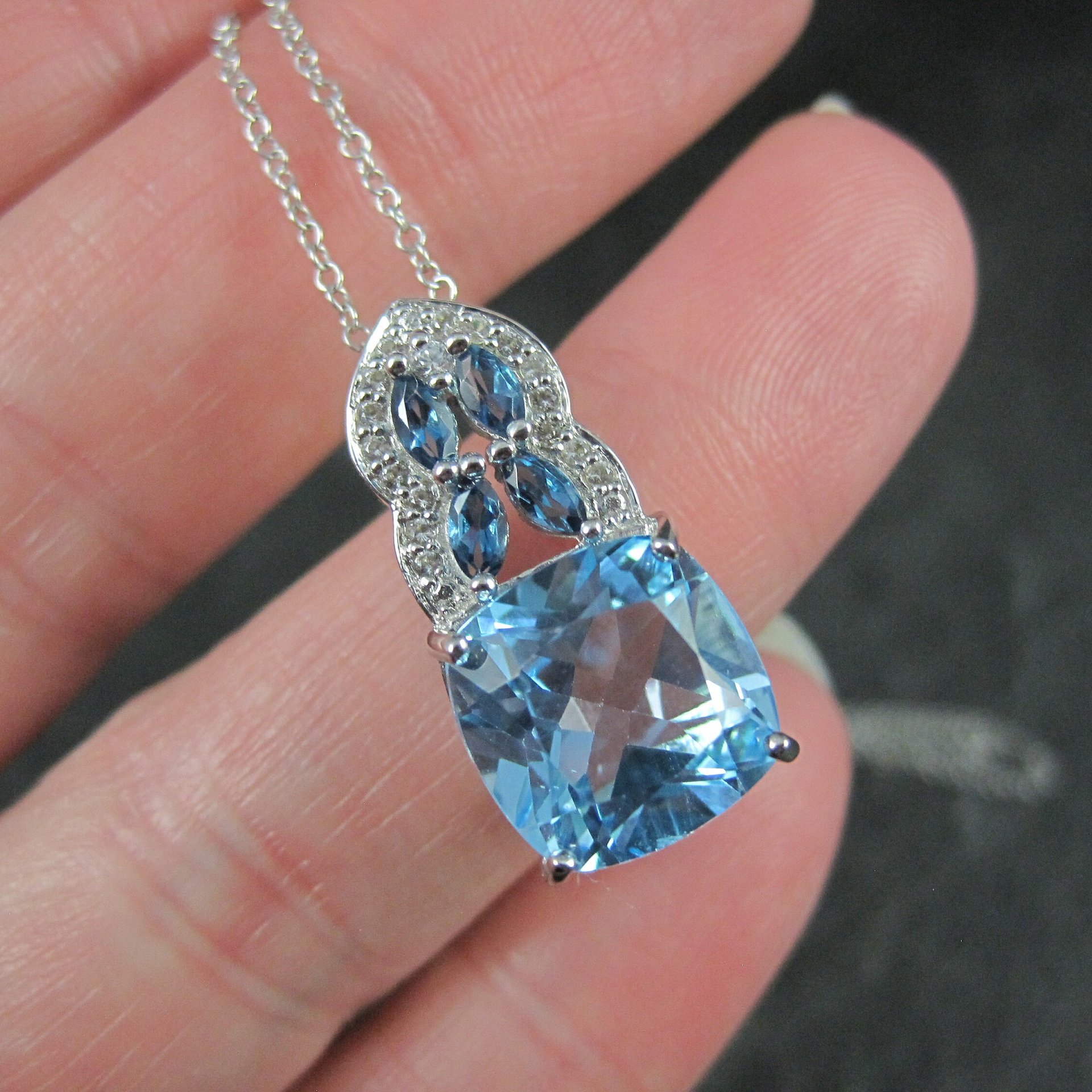 Estate Sterling London and Swiss Blue Topaz Pendant Necklace, Gift for Her