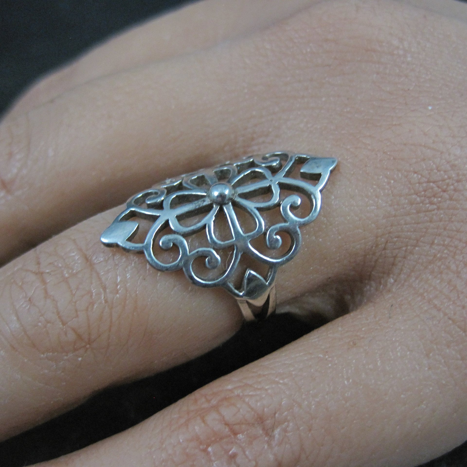 Vintage Italian Sterling Silver Filigree Flower Ring Size 5