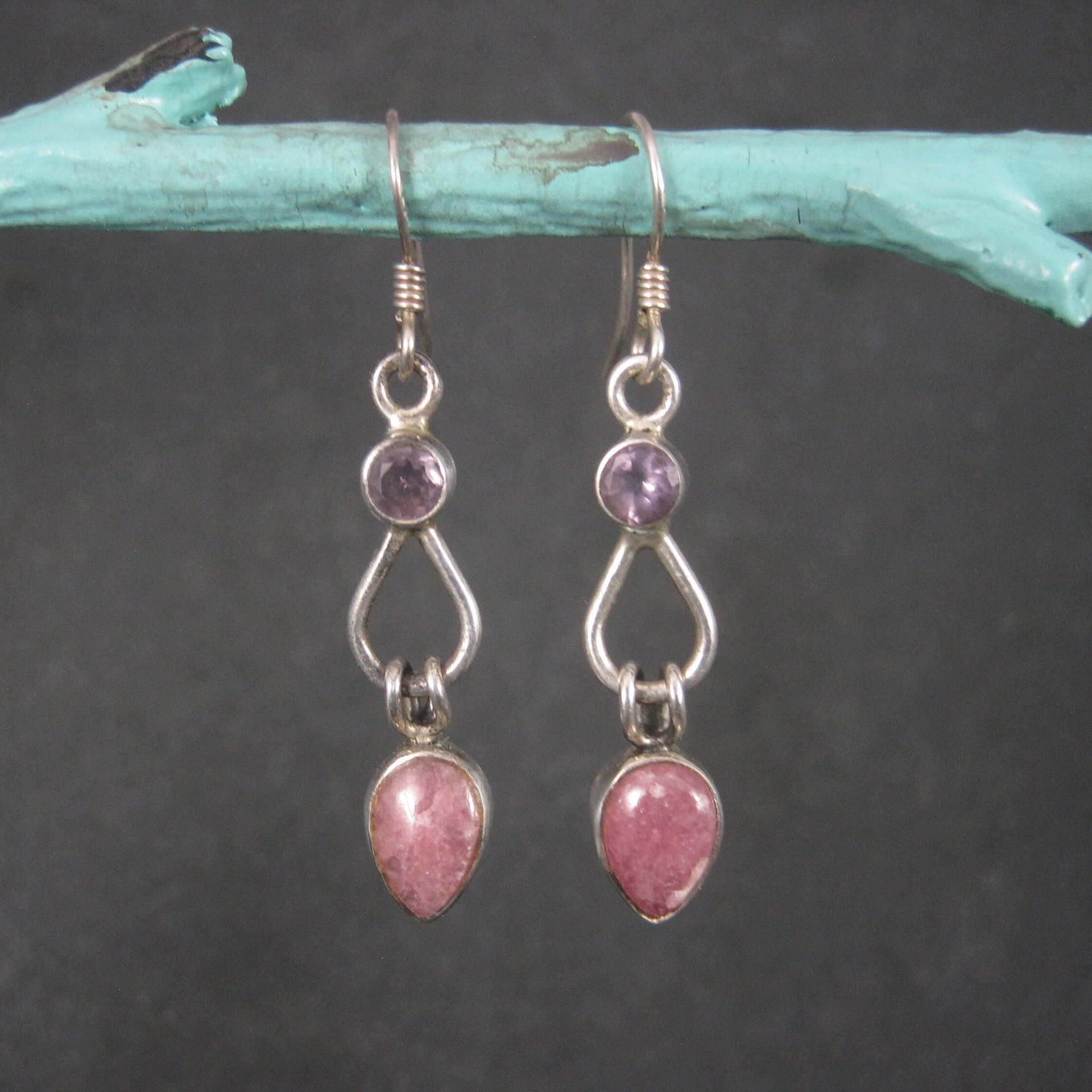 Vintage Sterling Amethyst Pink Quartz Earrings