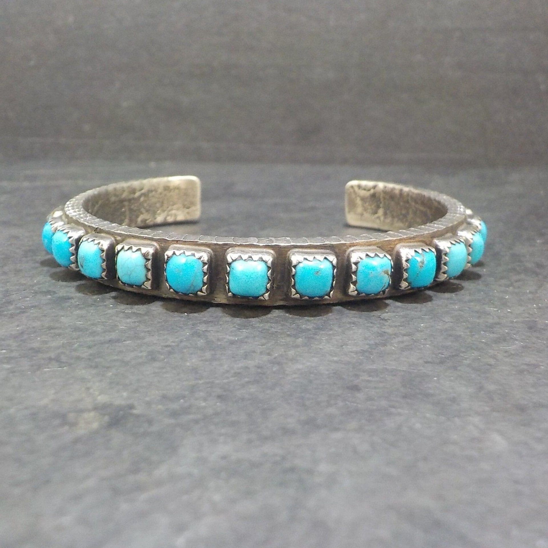 Heavy Native Sterling Turquoise Tufa Cast Cuff Bracelet 6.25 Inches