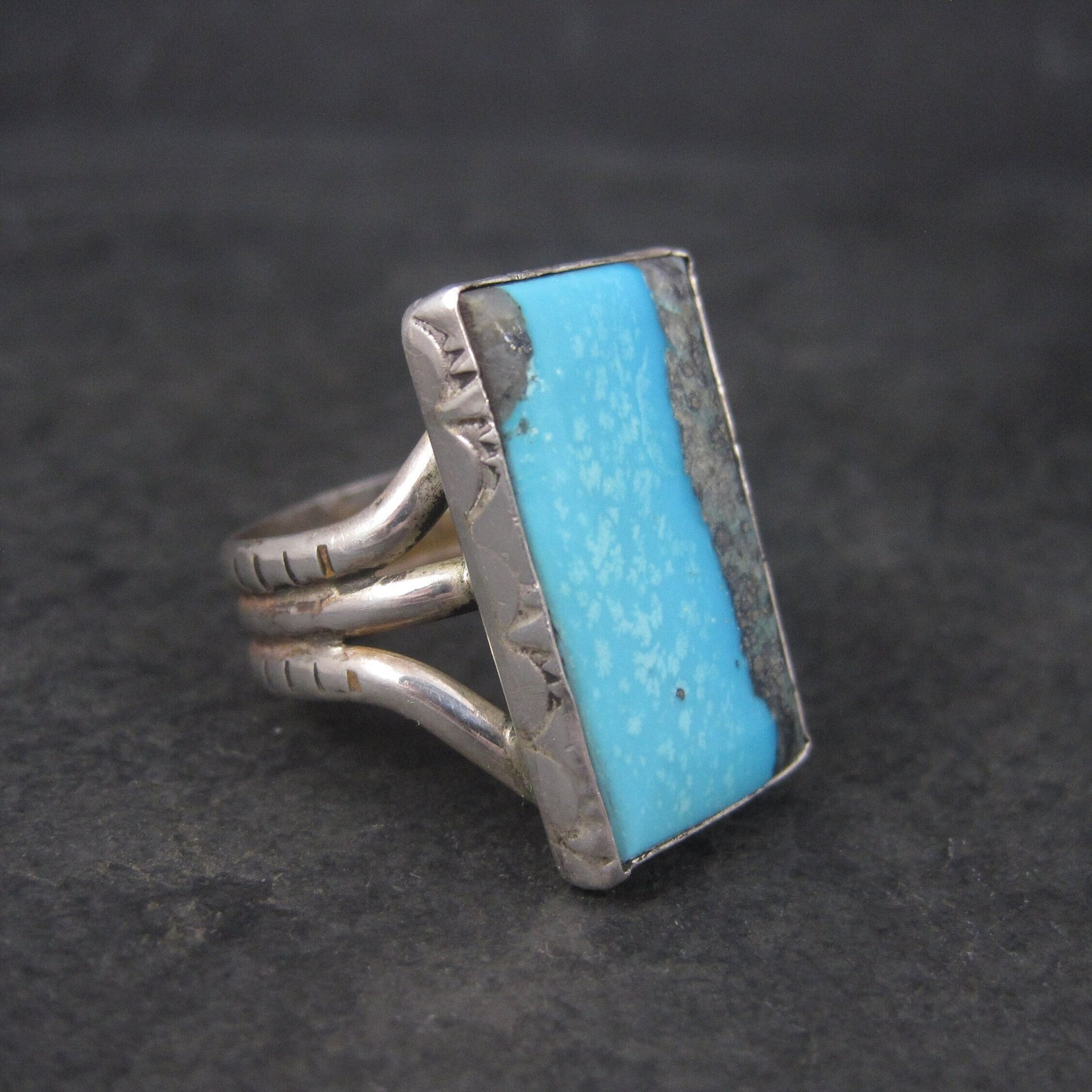 Large Vintage Southwestern Sterling Turquoise Ring Size 11