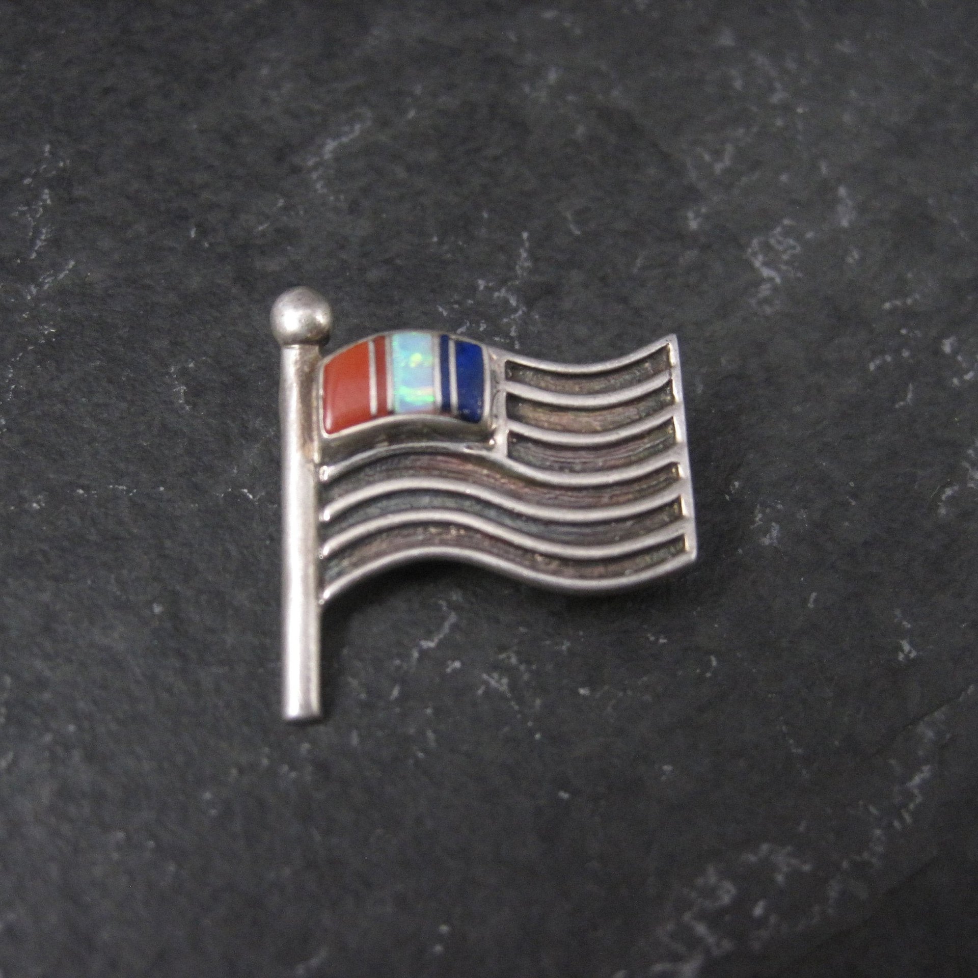 Southwestern Sterling Inlay US Flag Brooch Pin