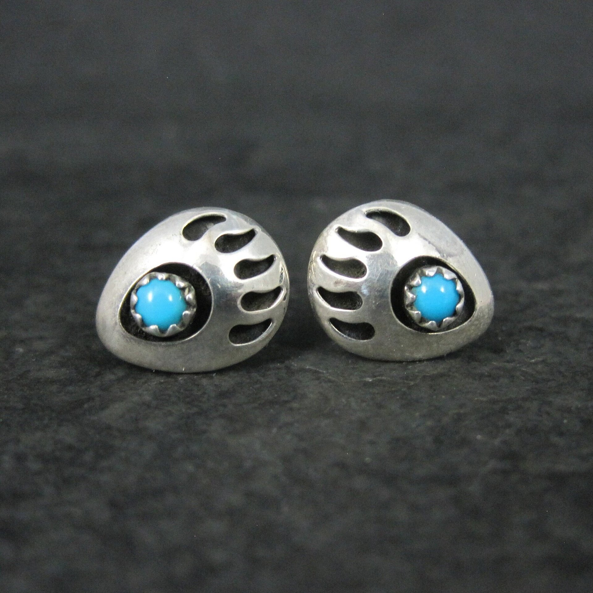 Small Sterling Turquoise Bear Paw Earrings