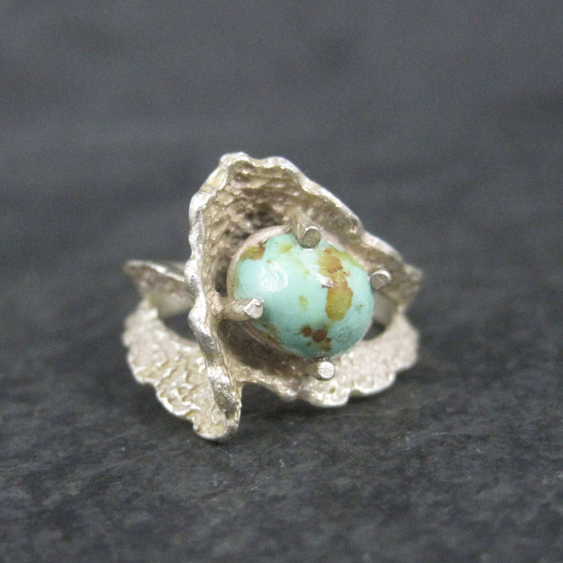 Vintage Sterling Organic Turquoise Ring Size 6