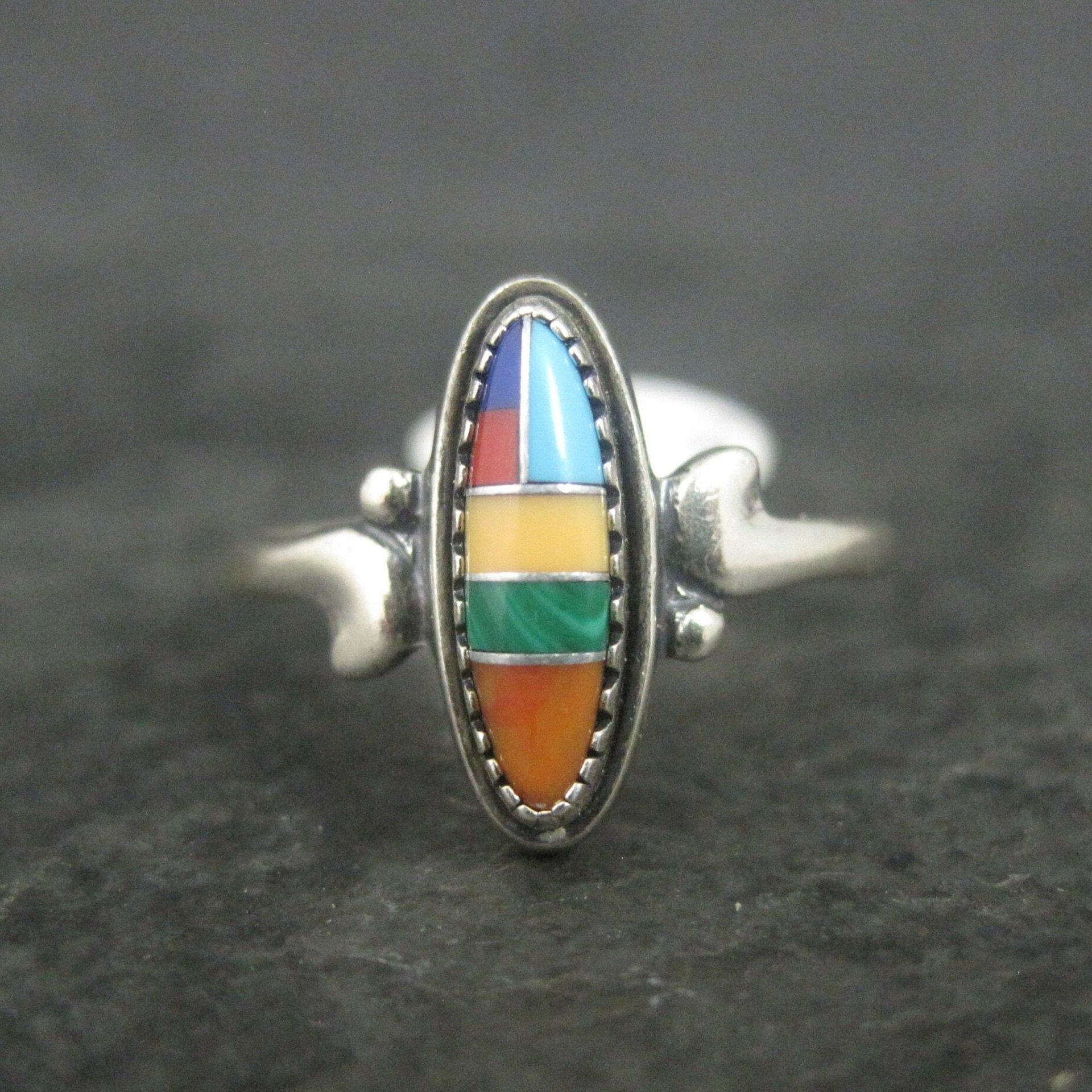 Dainty Southwestern Sterling Inlay Ring Size 6