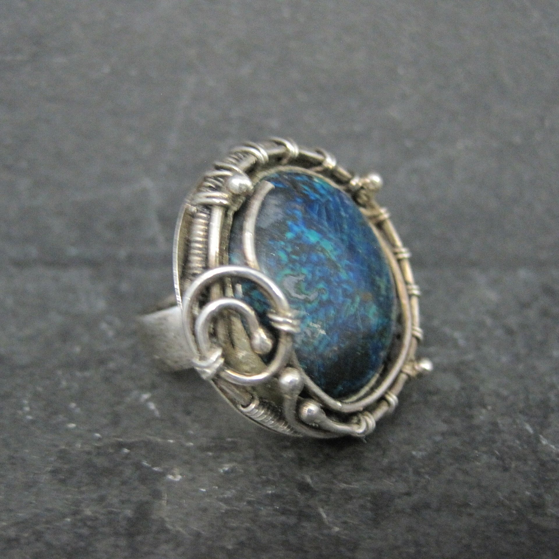 Huge Sterling Chrysocolla Wire Wrapped Ring Size 8