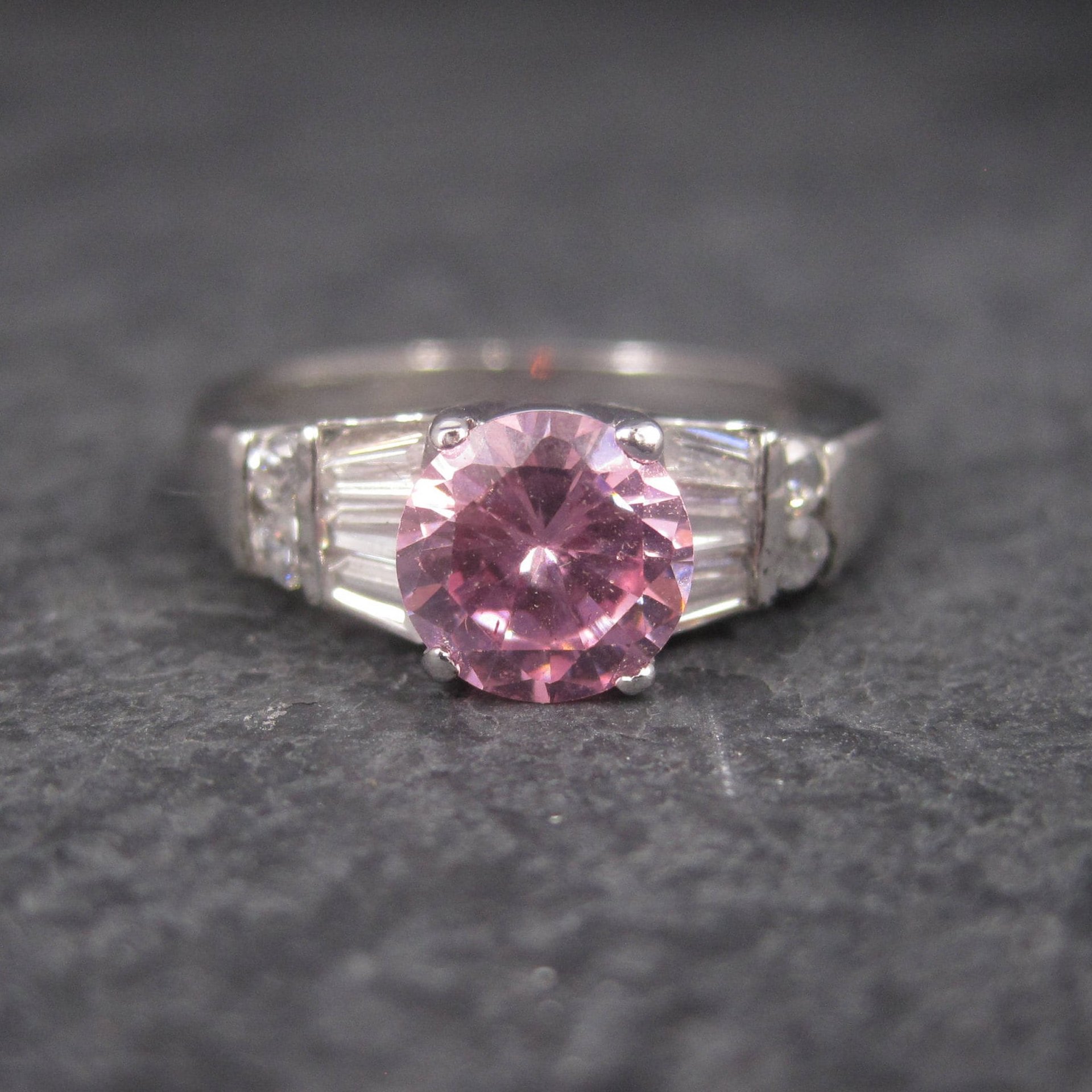 Sterling Silver Pink Sapphire White Zircon Ring Size 8