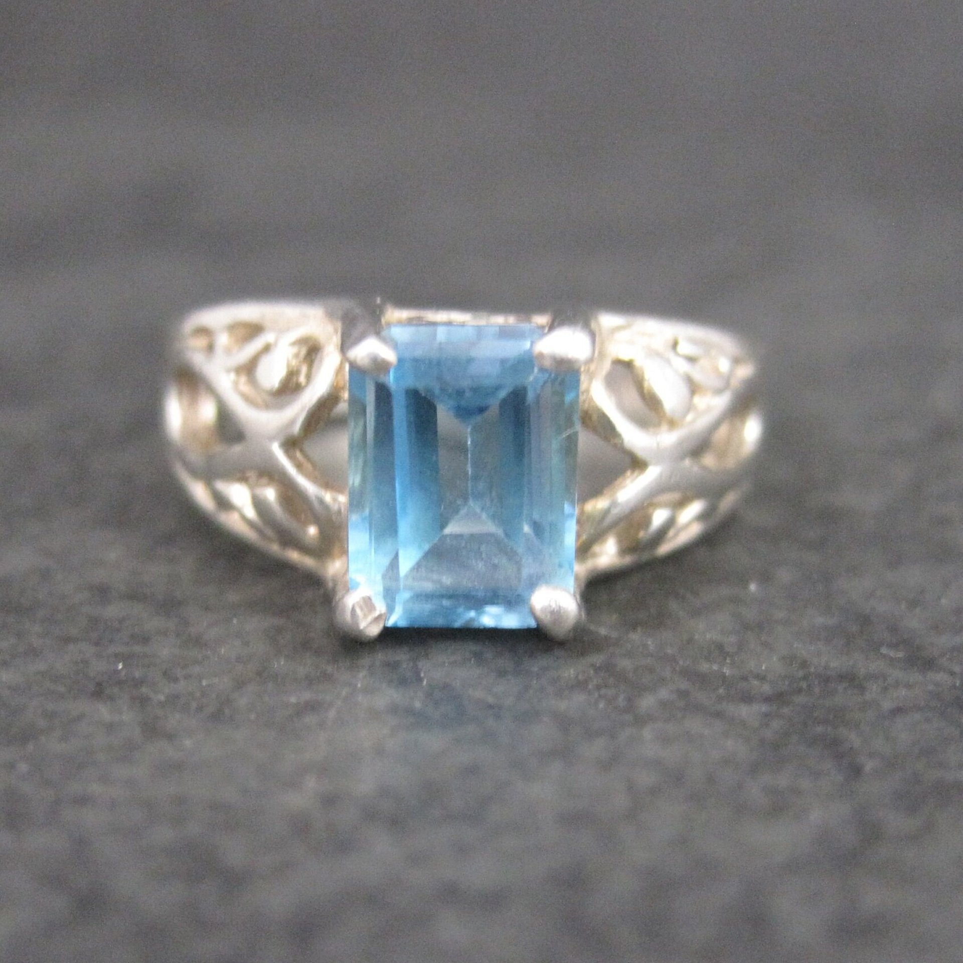 Sterling Filigree Blue Topaz Ring Size 6