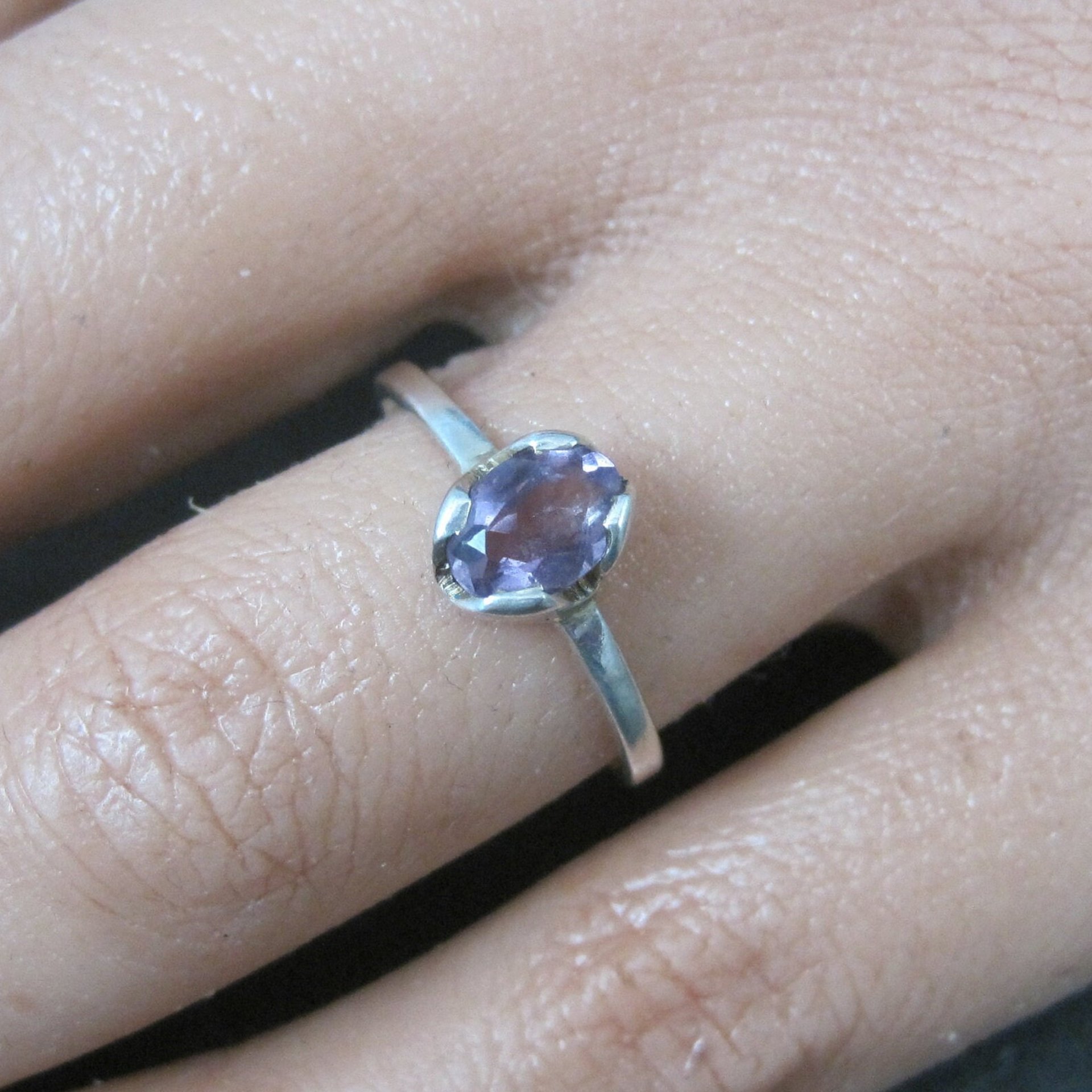 Simple Sterling Amethyst Ring Size 7