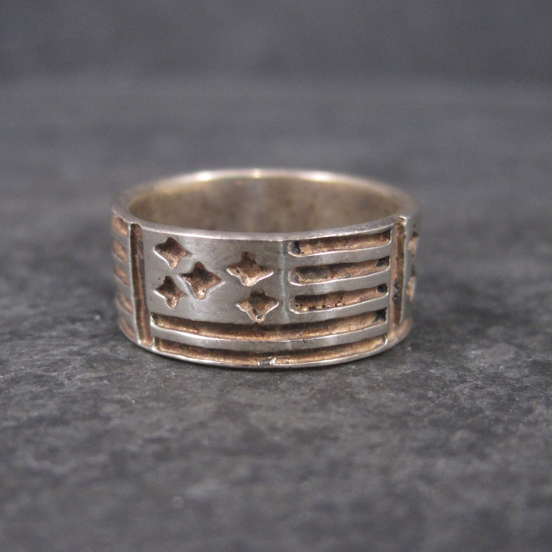 Vintage Sterling Flag Band Ring Size 5