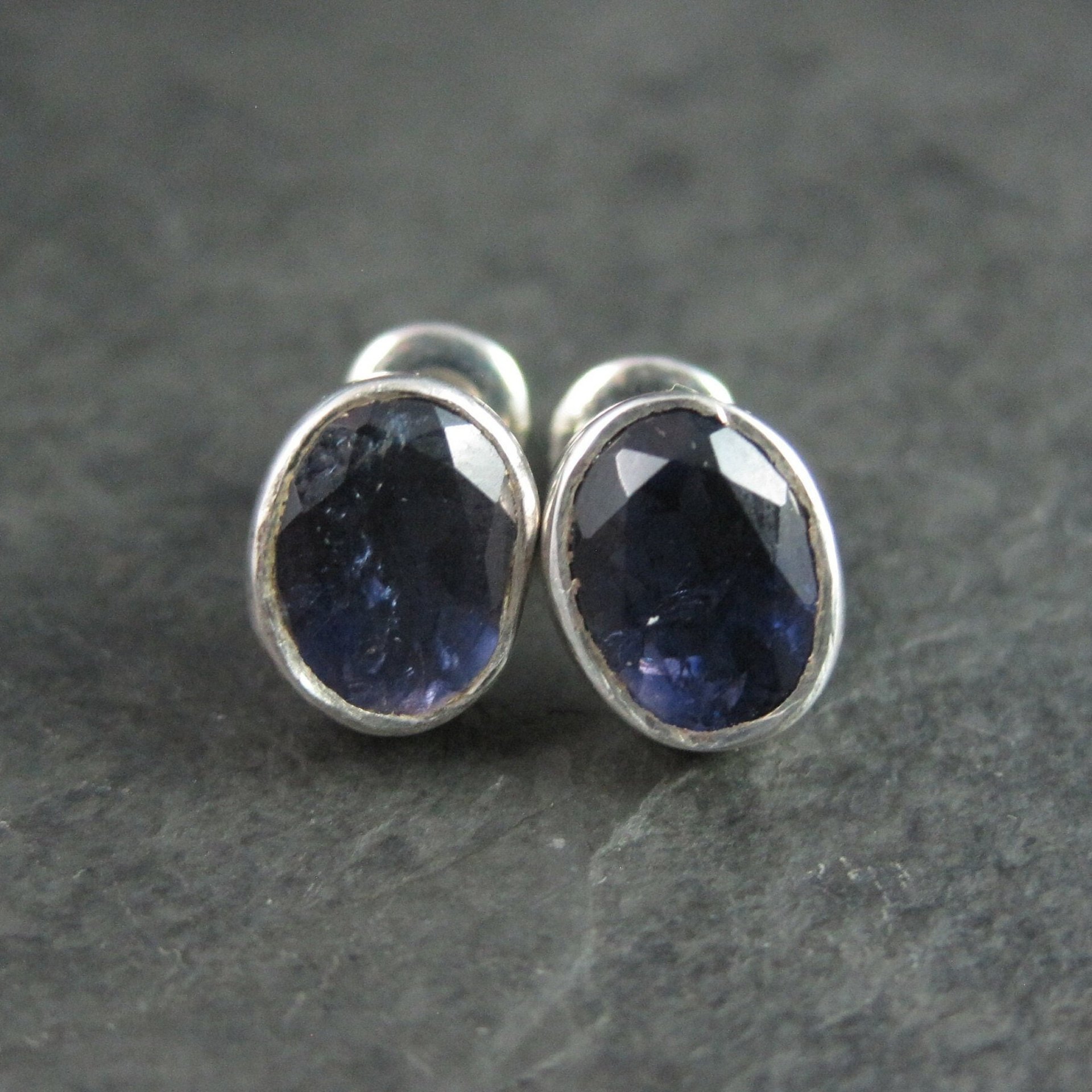 Vintage Sterling Iolite Stud Earrings