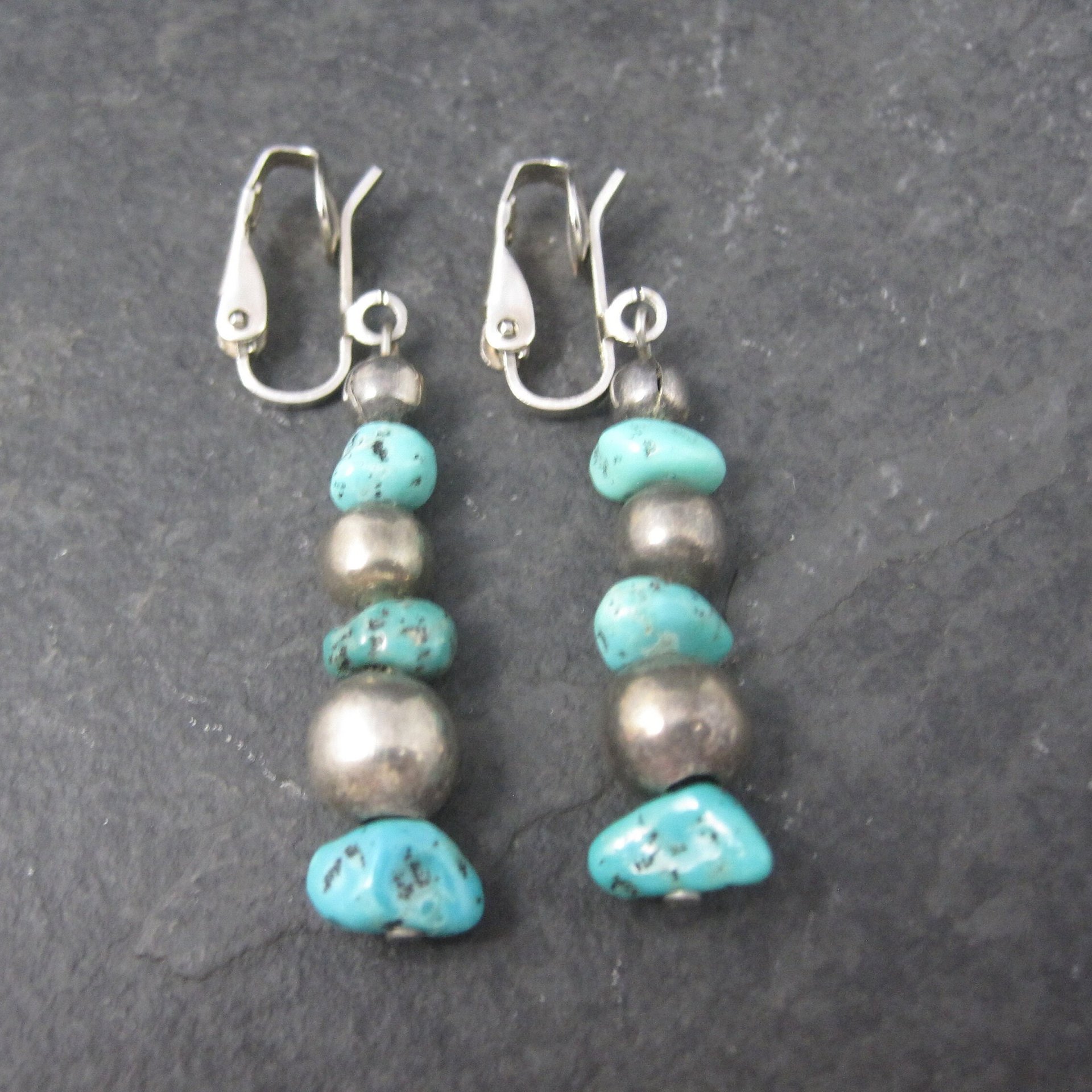 Vintage Sterling Turquoise Clip On Earrings