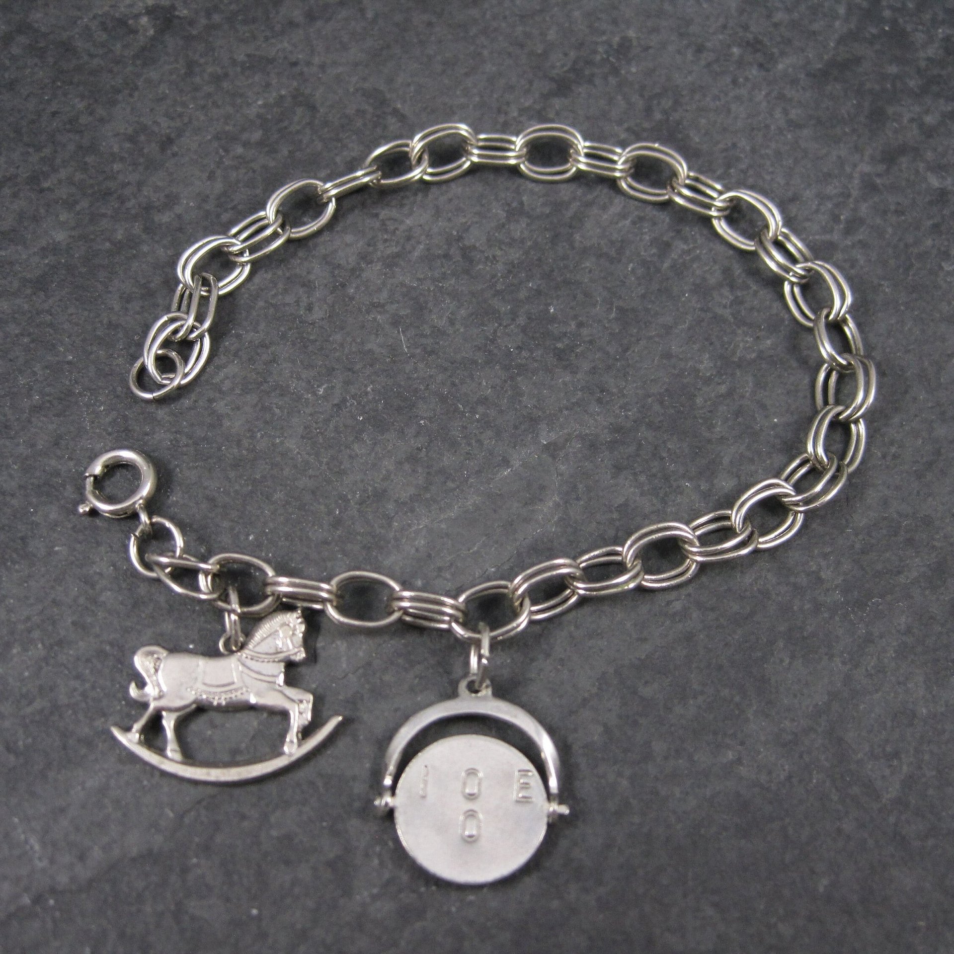 Vintage Sterling I Love You Rocking Horse Charm Bracelet