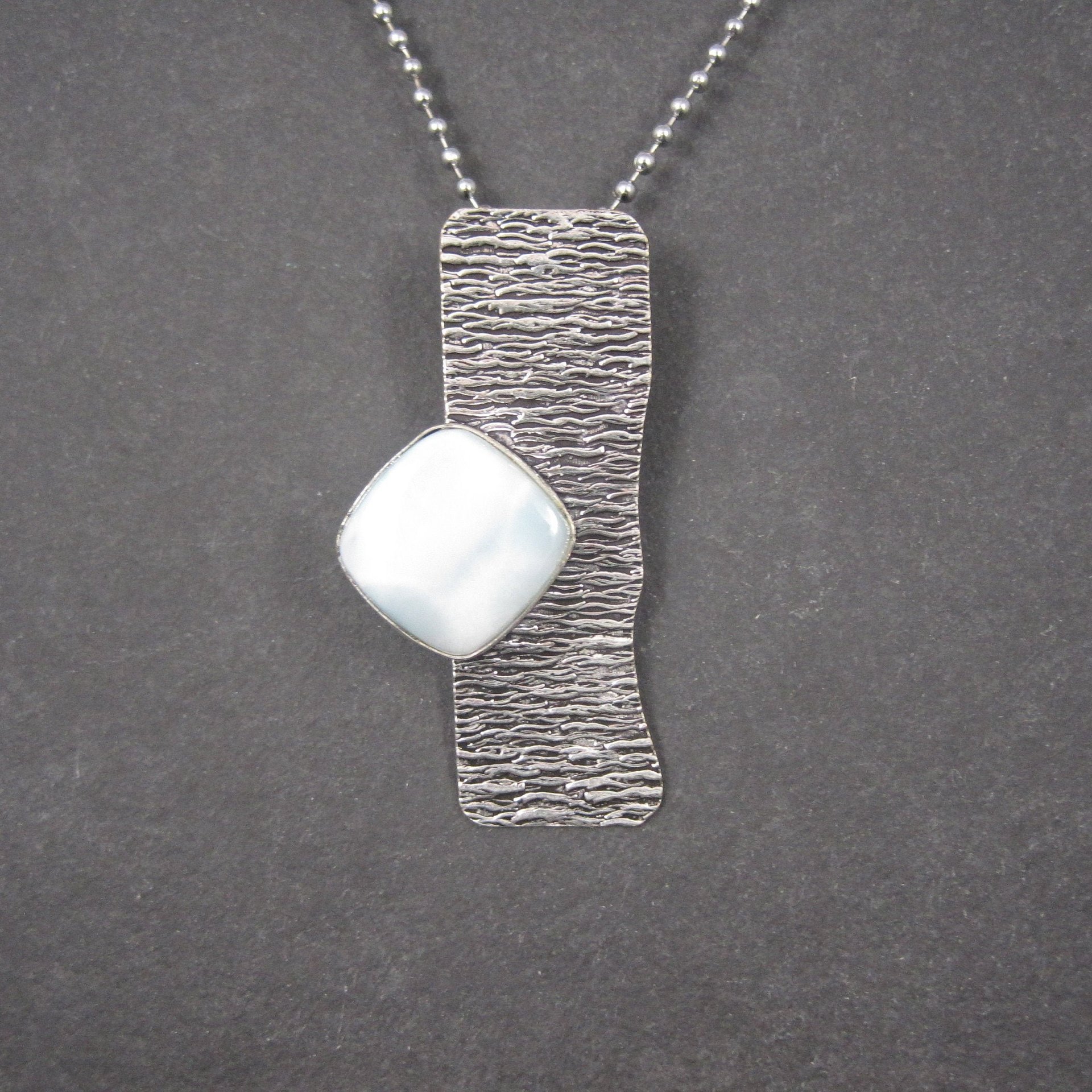 Unusual Sterling Modernist Larimar Pendant Necklace