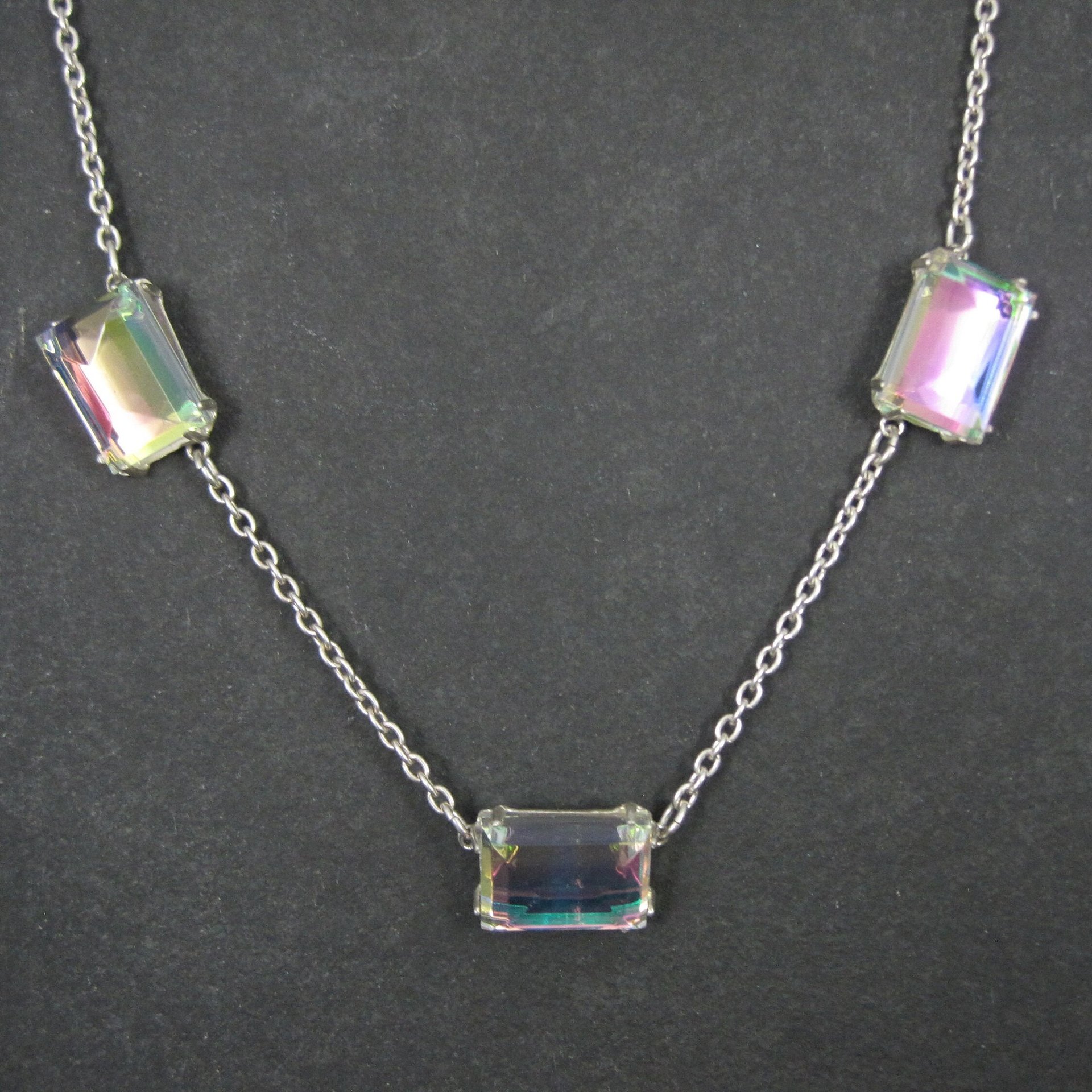 Arora Borealis Statement Necklace Estate Sterling Silver 25 Inches