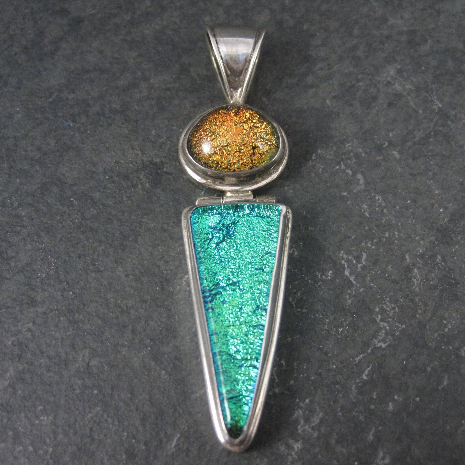 Large Vintage Sterling Dichroic Glass Pendant