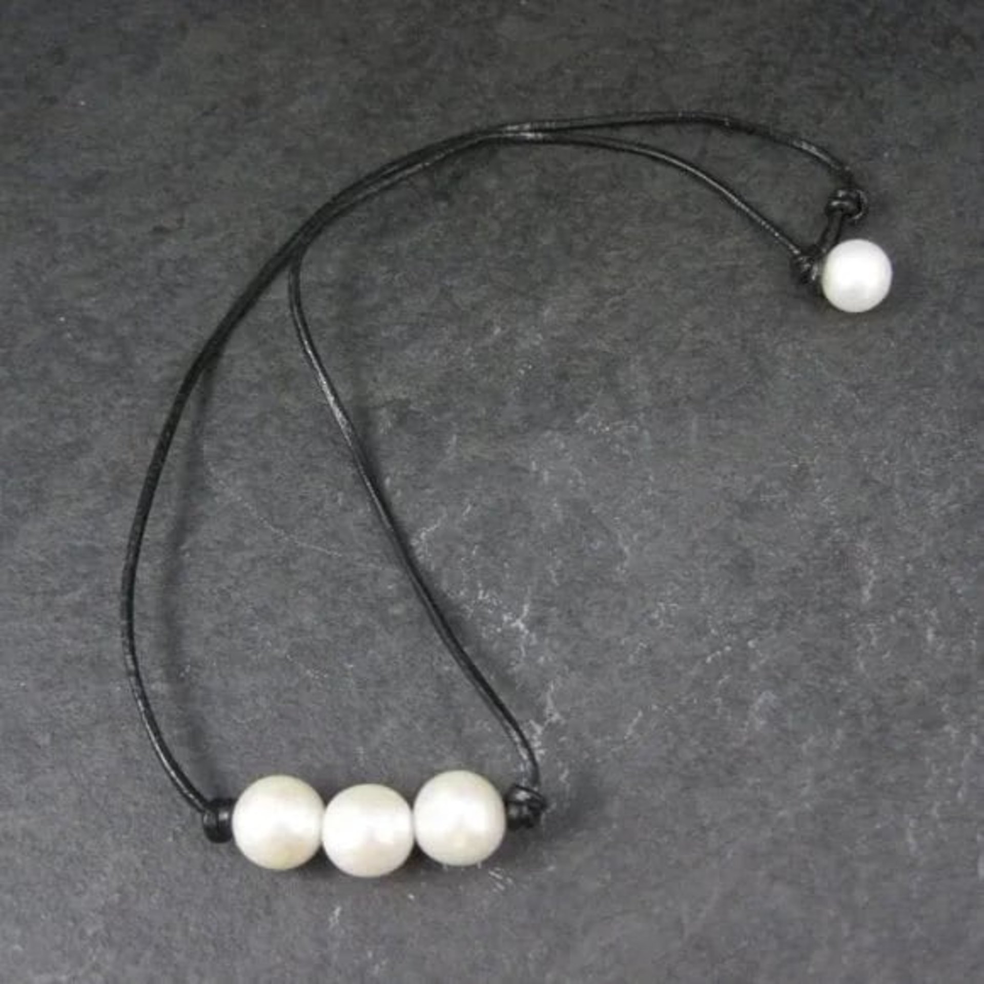 Simple Leather and Genuine Pearl Necklace 16 Inches