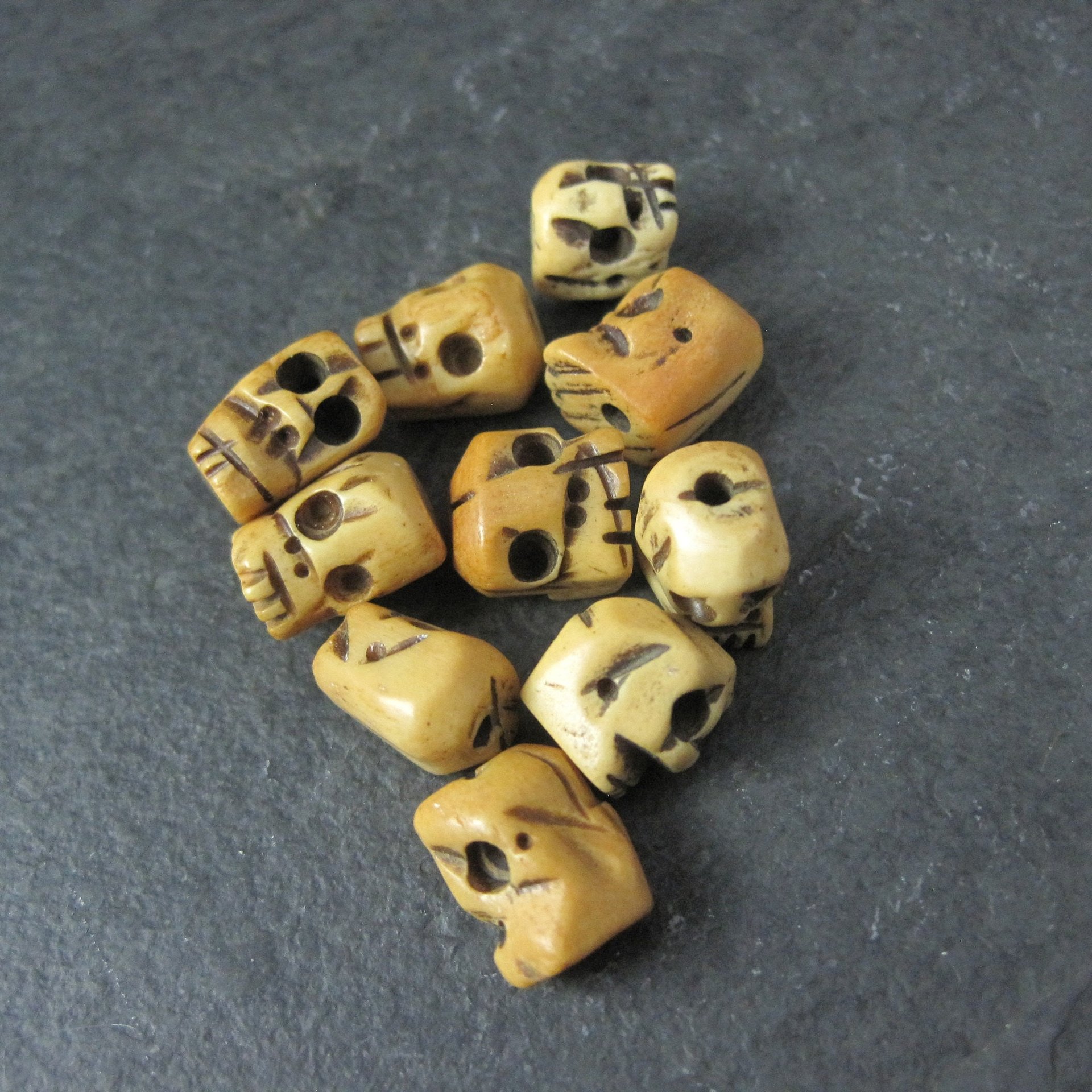Lot of 10 Vintage Bone Rosary Skull Beads