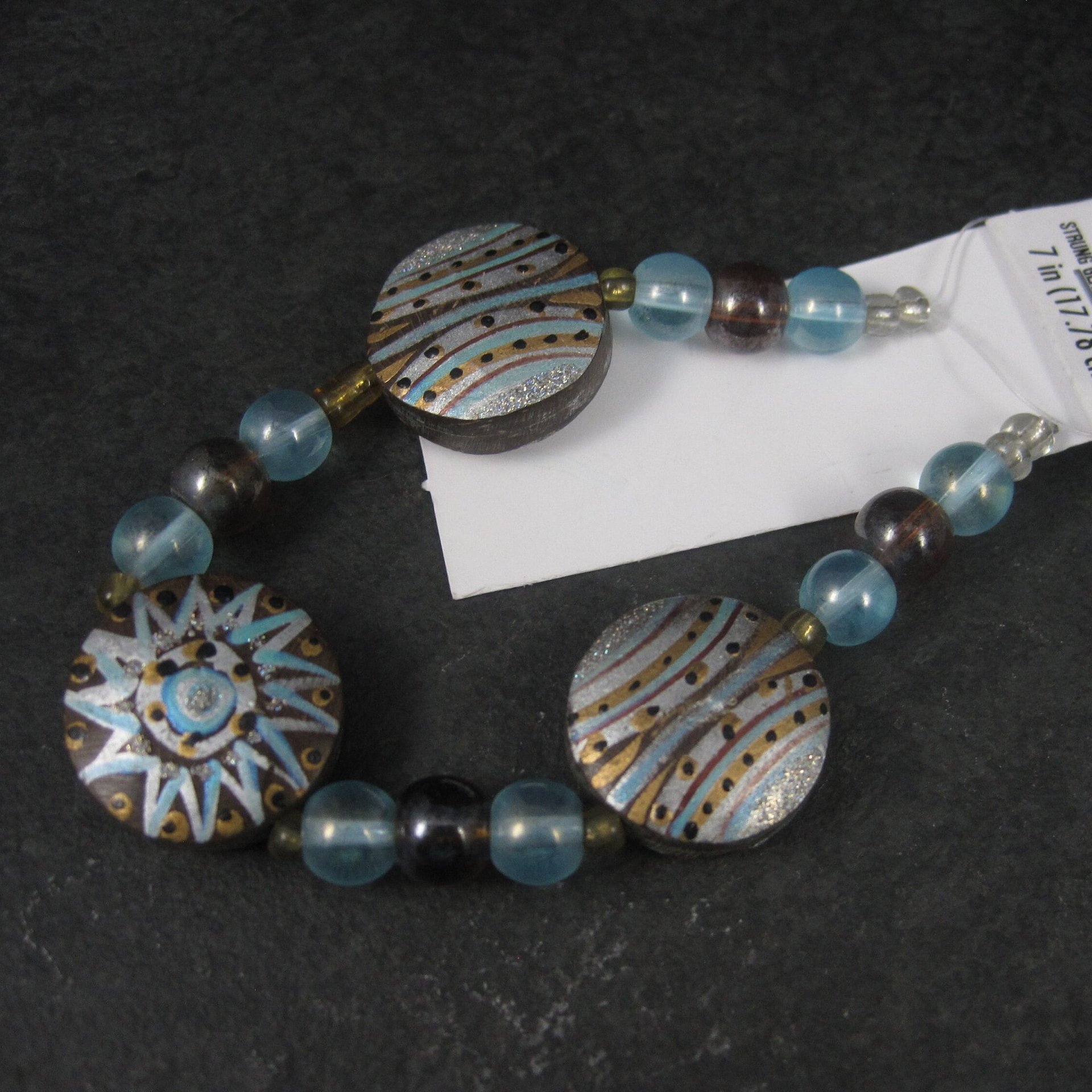 Darice Blue Sun Bead Strand Glass and Painted Wood