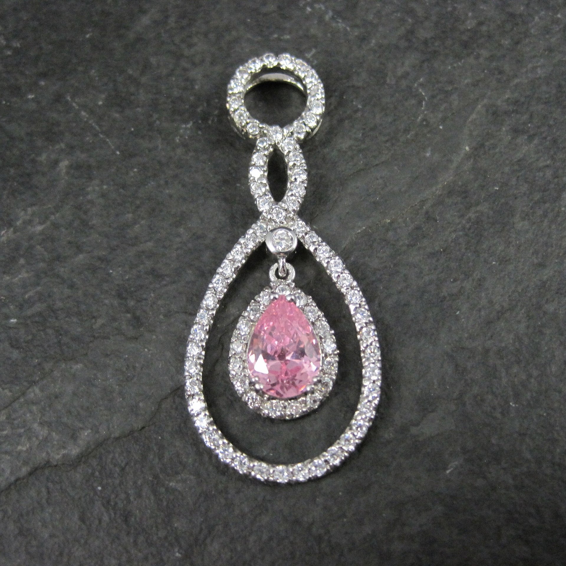 Long Estate 90s Sterling Pink Cz Pendant