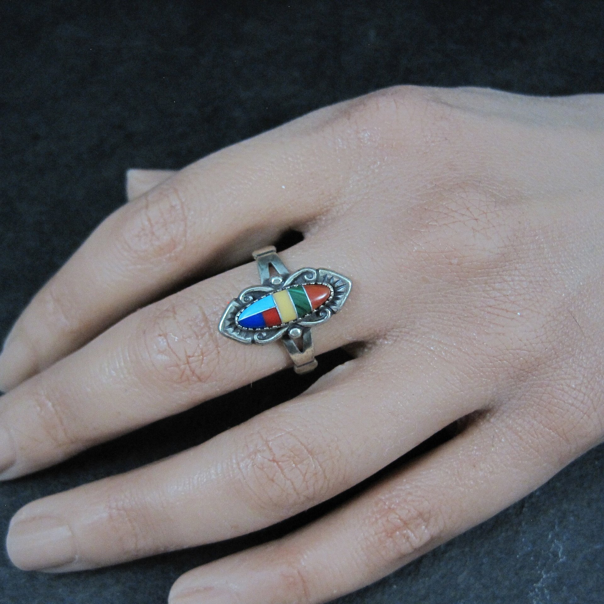 Vintage Southwestern Sterling Silver Inlay Ring New Old Stock Multiple Sizes Available