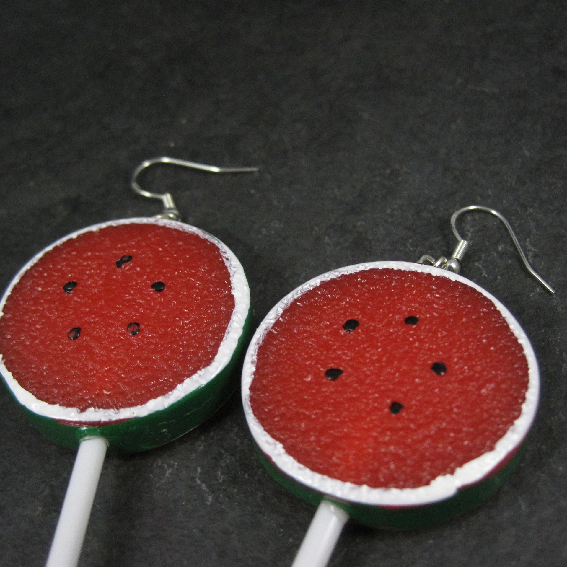 Large Watermelon Lollipop Earrings Sterling Silver