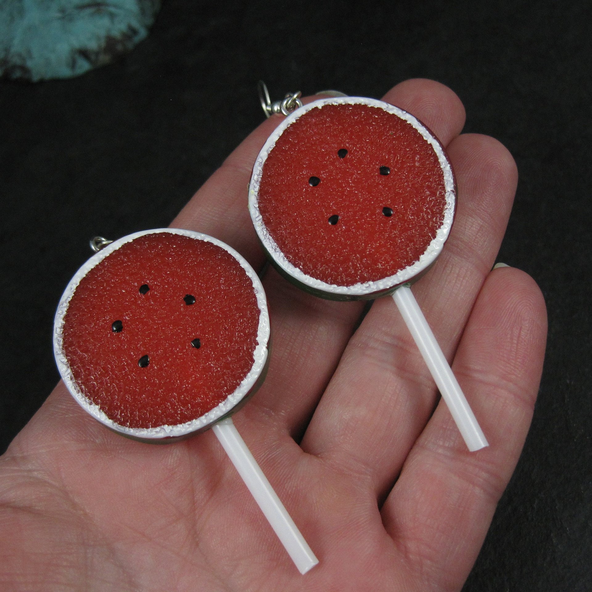 Large Watermelon Lollipop Earrings Sterling Silver