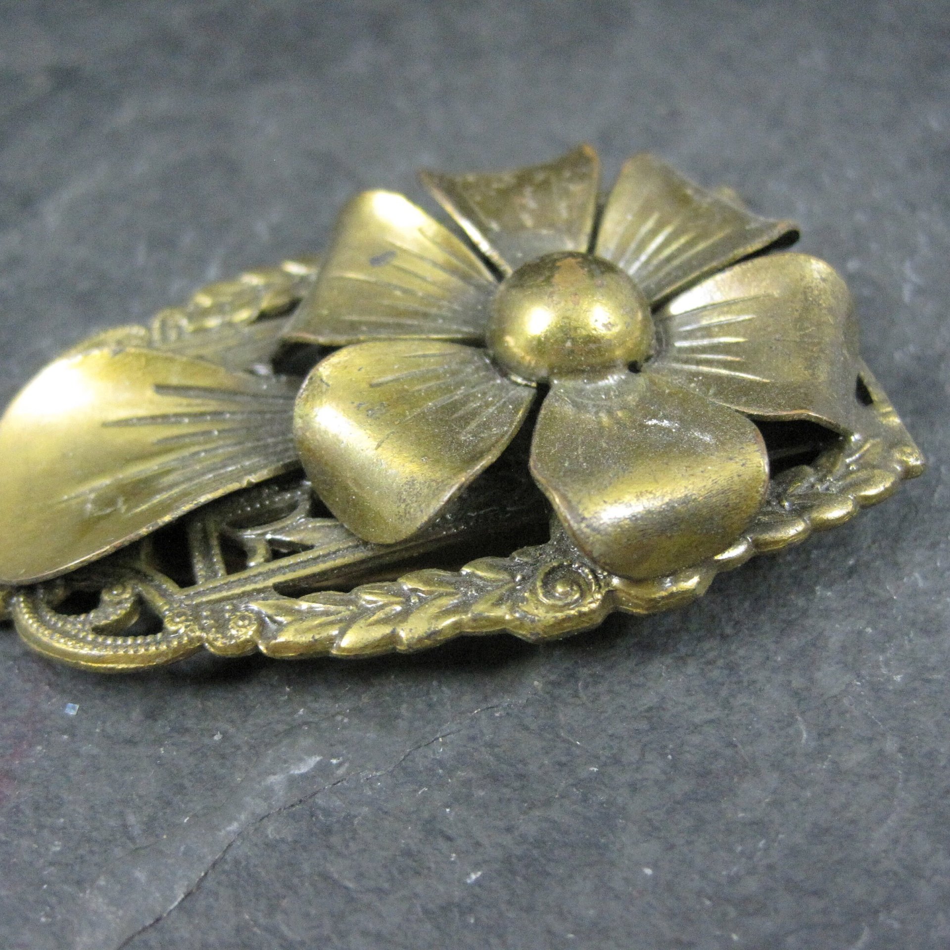Vintage Brass Flower Dress Clip