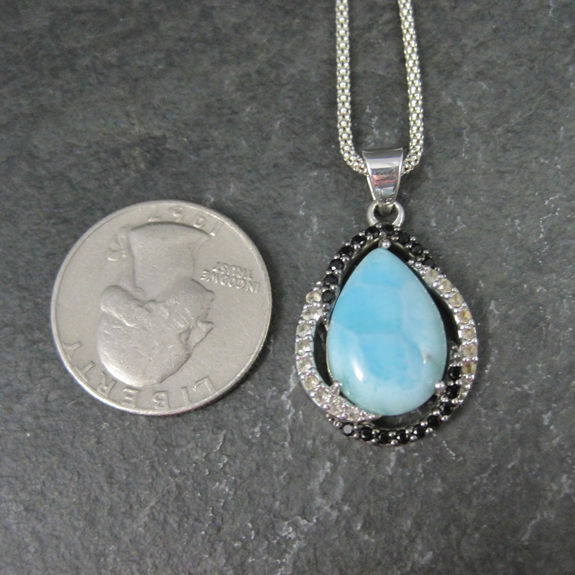 Estate Sterling Larimar and Spinel Pendant Necklace