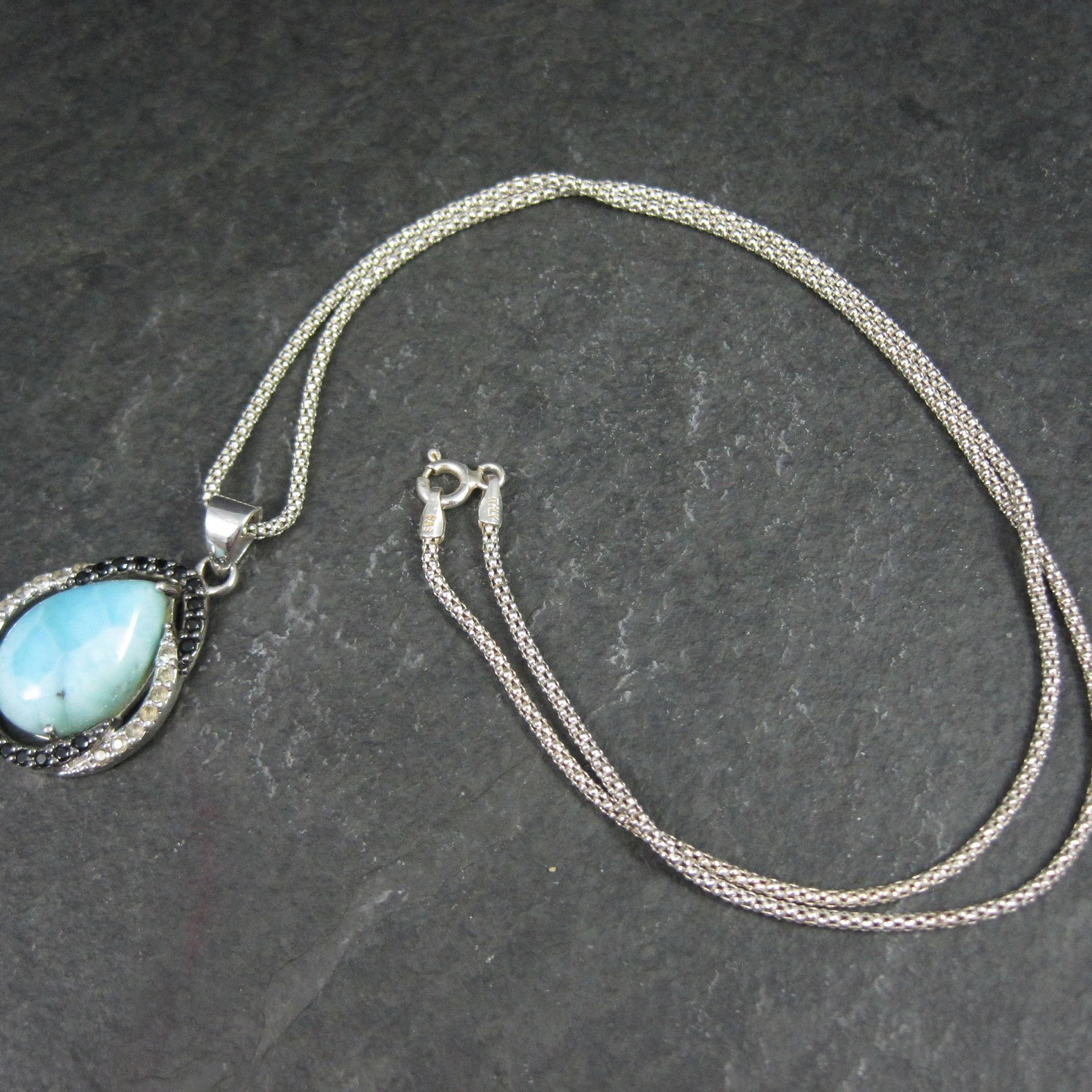 Estate Sterling Larimar and Spinel Pendant Necklace