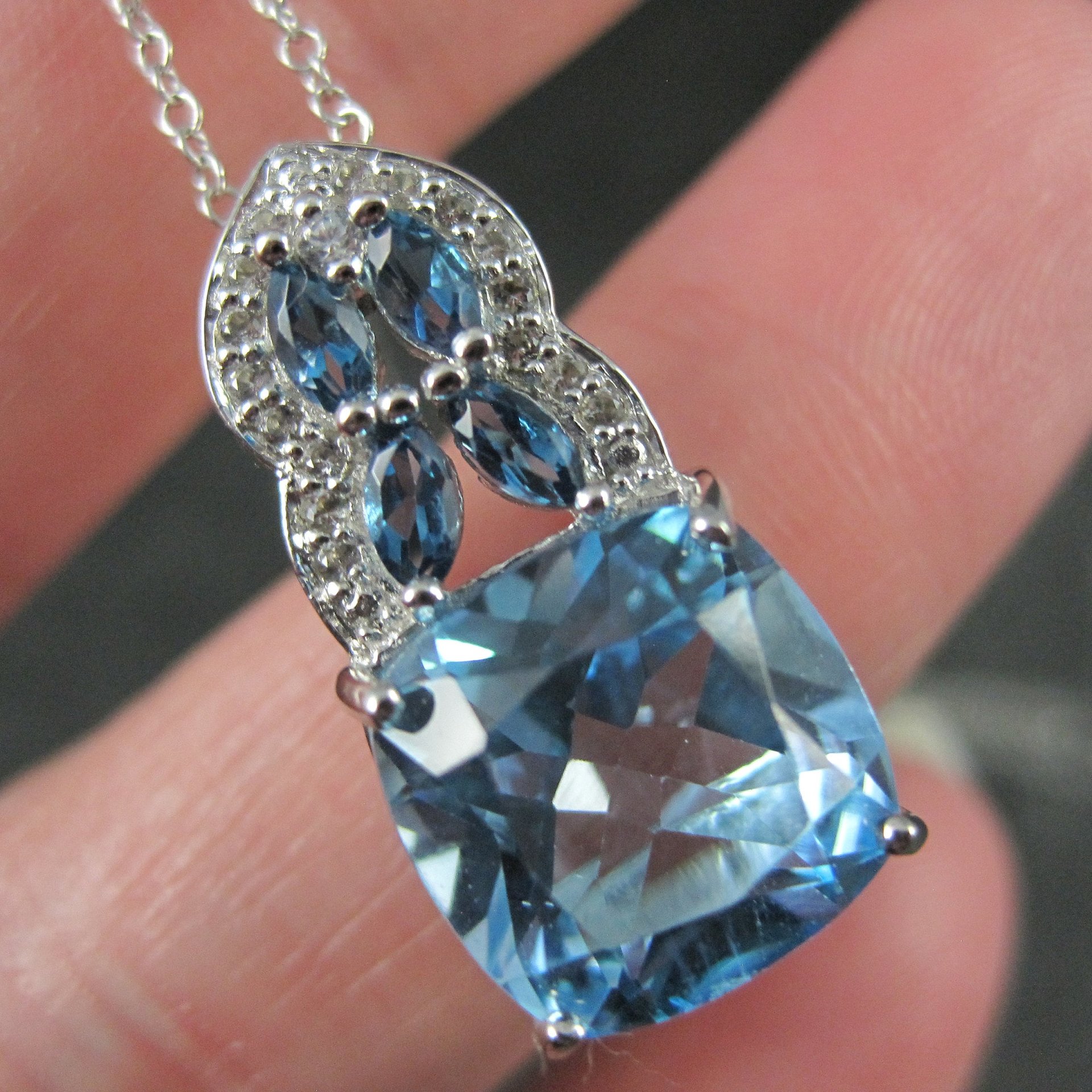 Estate Sterling London and Swiss Blue Topaz Pendant Necklace, Gift for Her