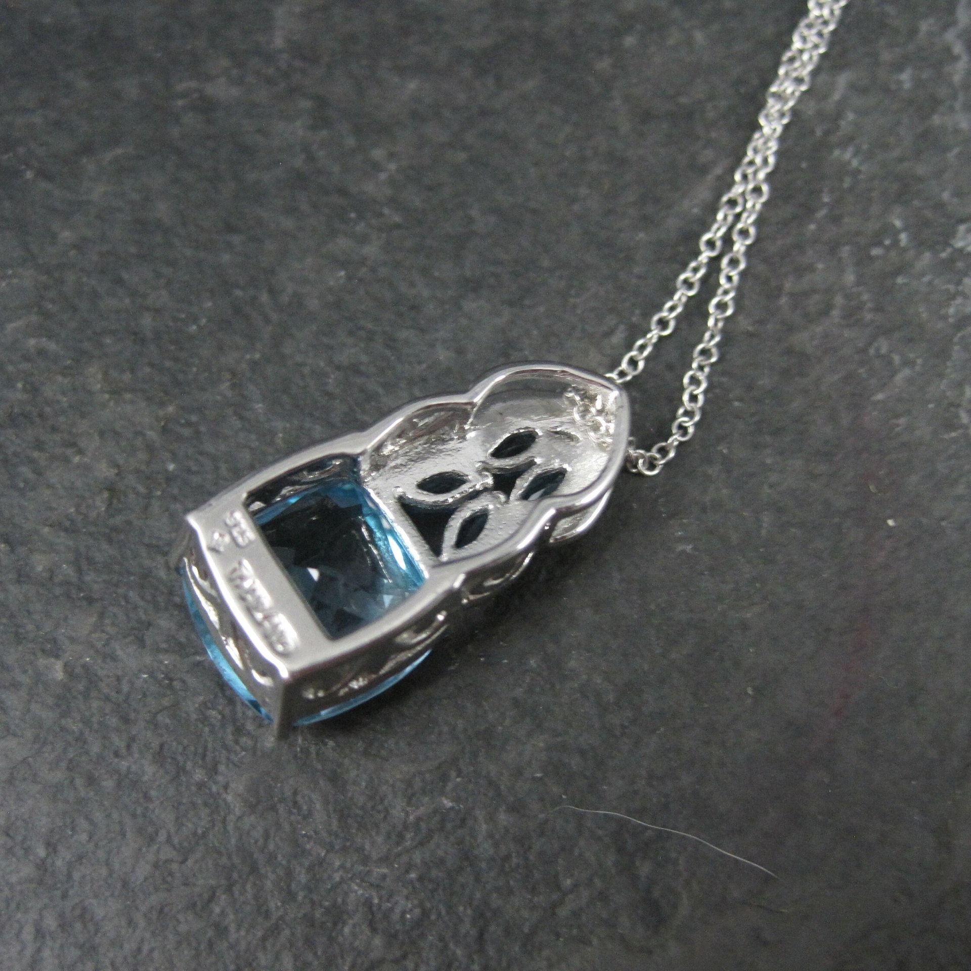 Estate Sterling London and Swiss Blue Topaz Pendant Necklace, Gift for Her