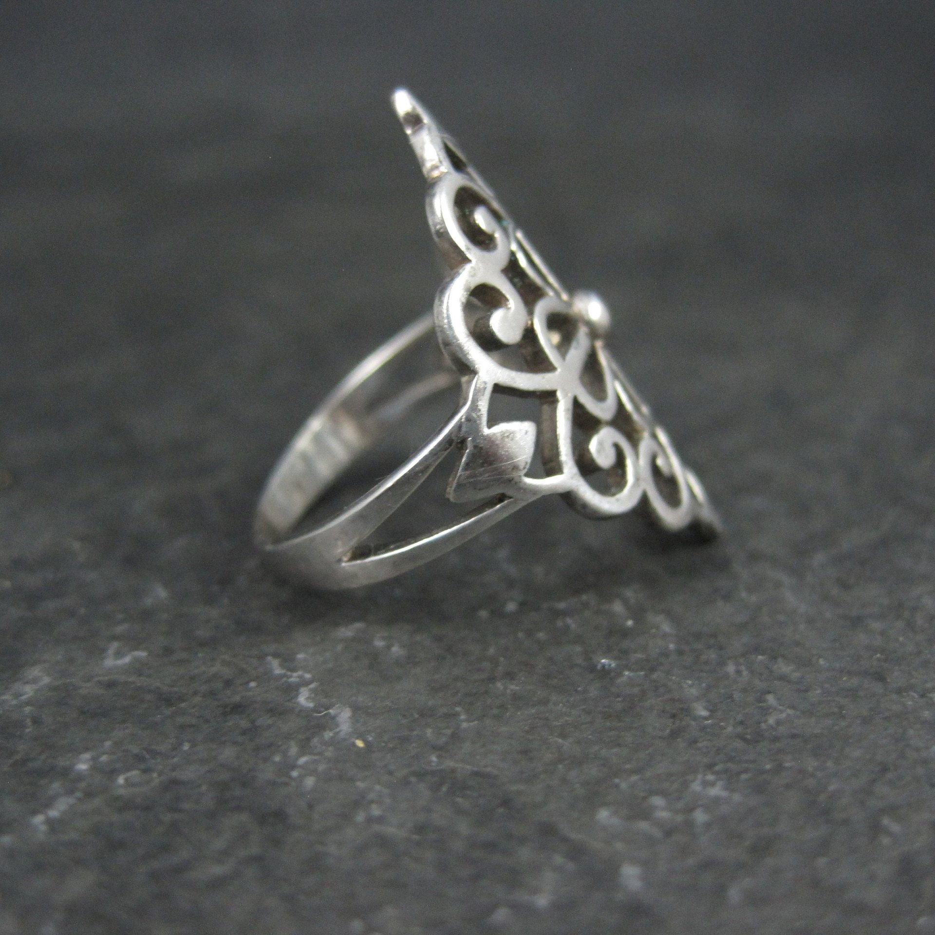 Vintage Italian Sterling Silver Filigree Flower Ring Size 5