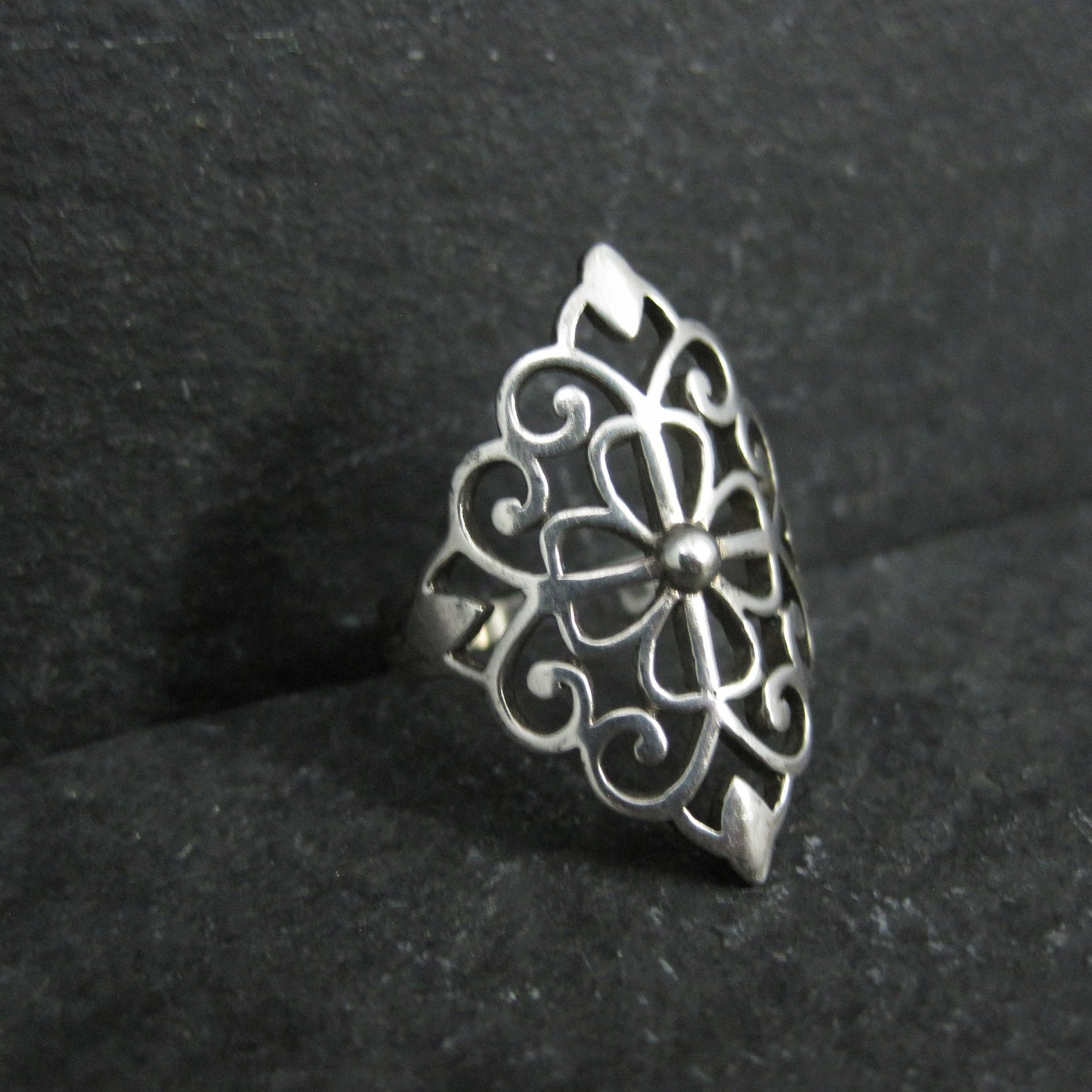 Vintage Italian Sterling Silver Filigree Flower Ring Size 5