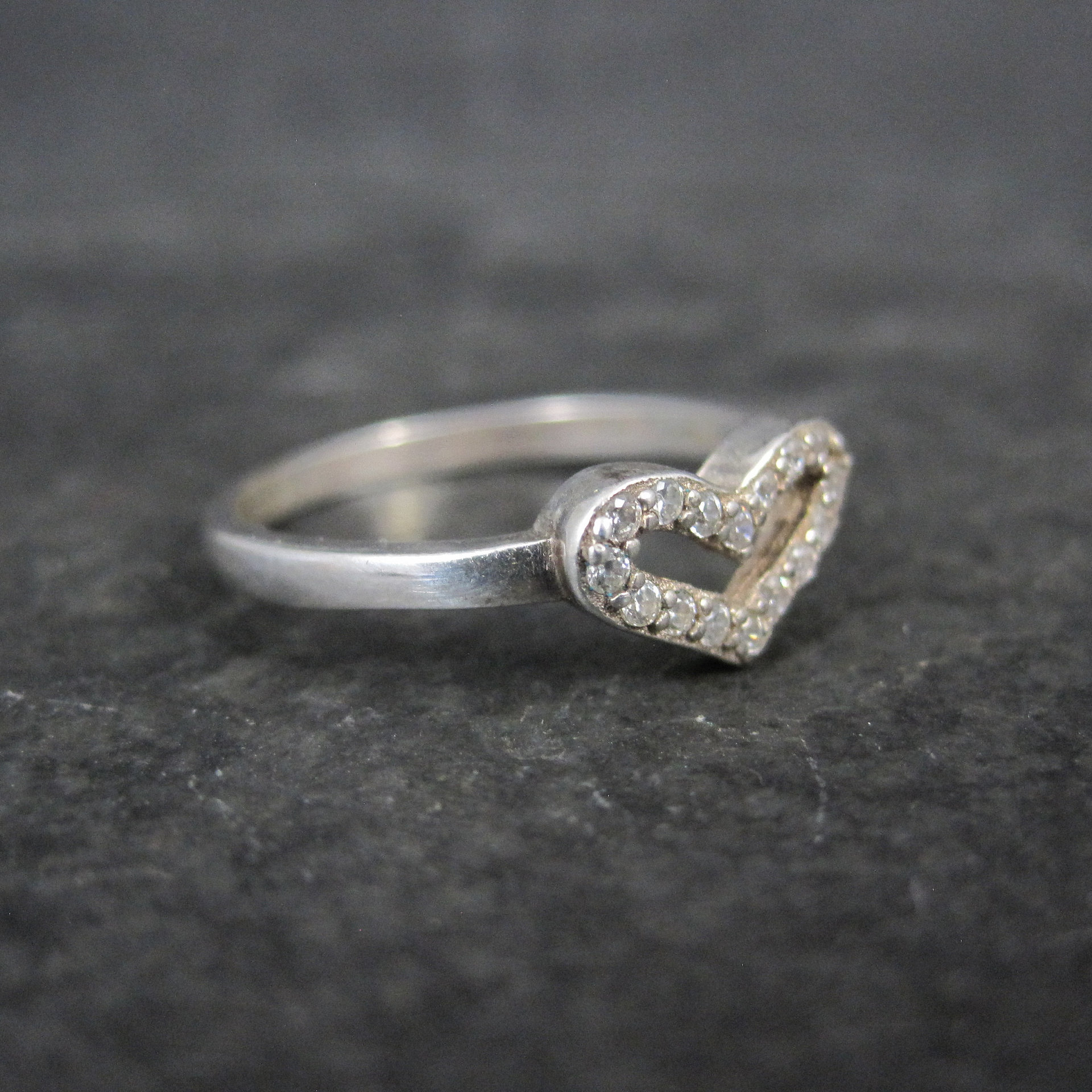 Dainty Italian Sterling Cz Heart Ring Size 7