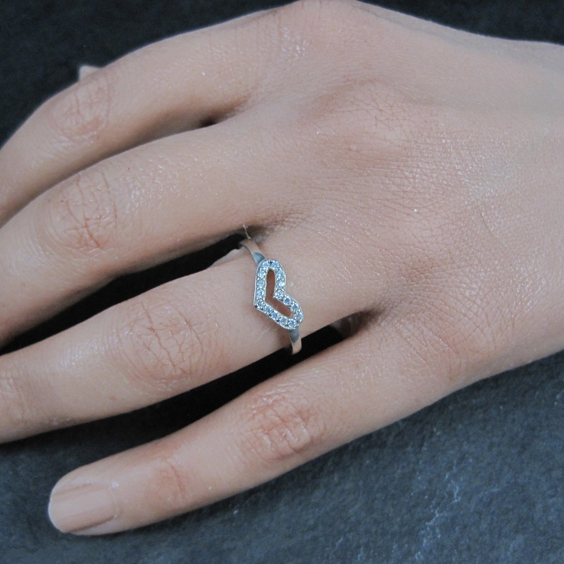 Dainty Italian Sterling Cz Heart Ring Size 7